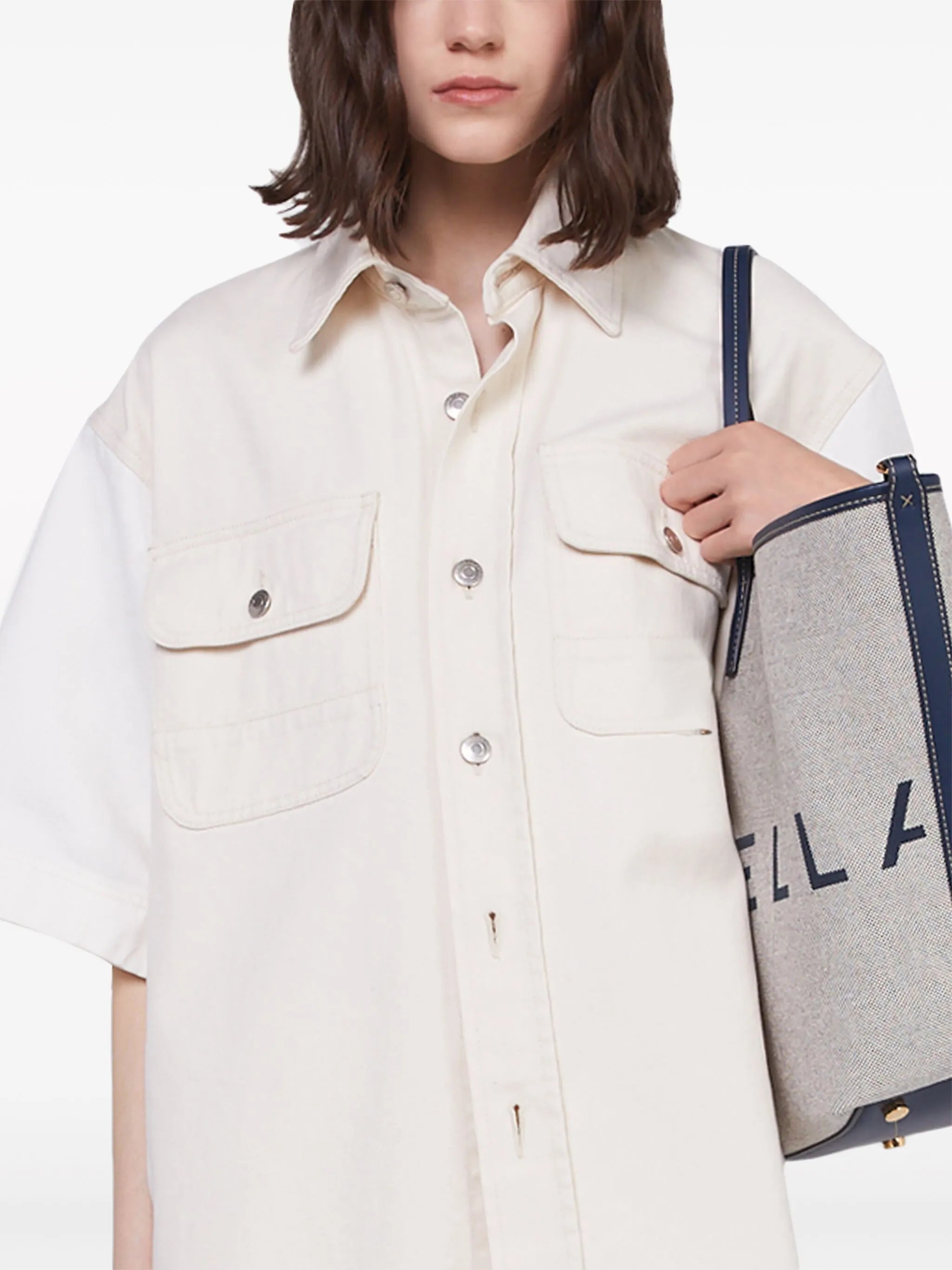Utility short-sleeved denim shirt