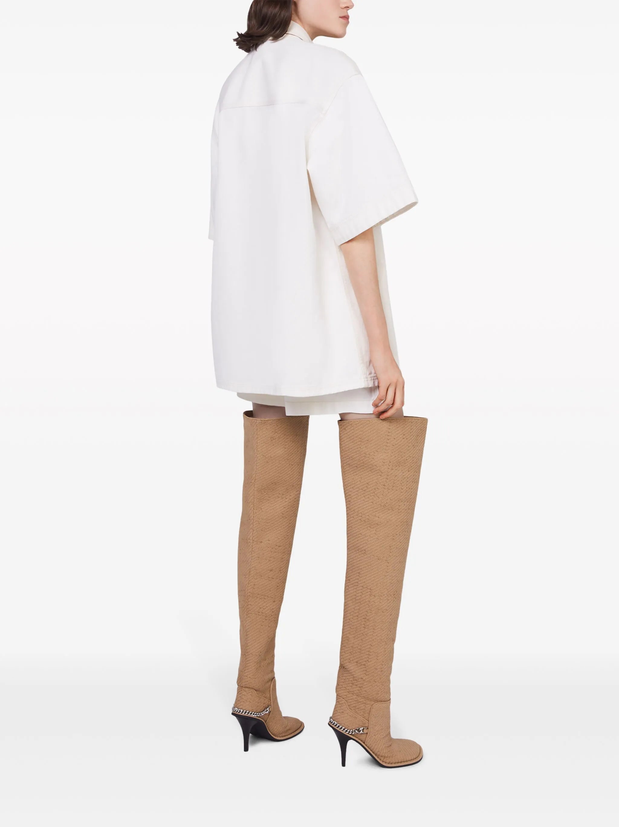 Utility short-sleeved denim shirt