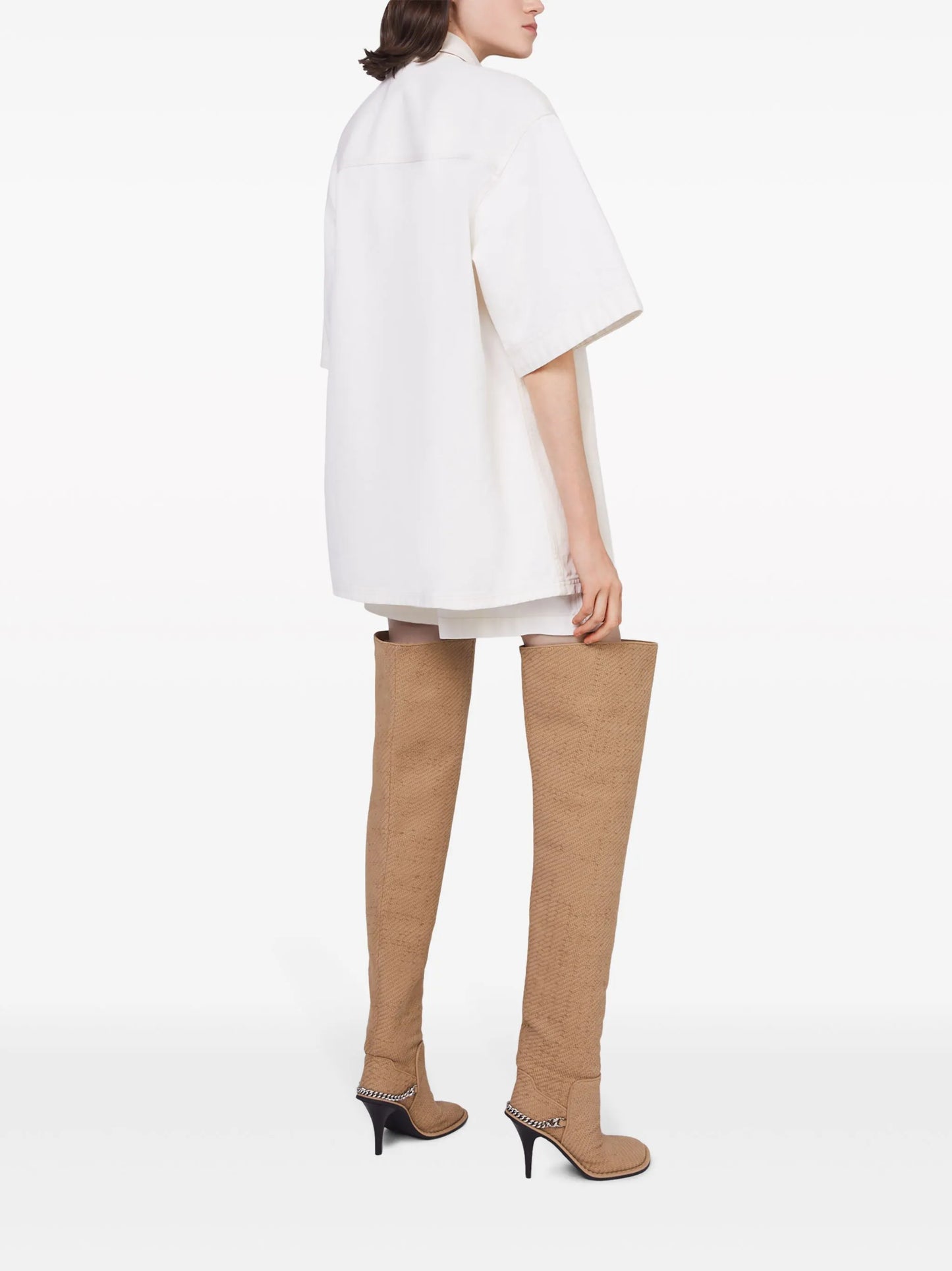Utility short-sleeved denim shirt