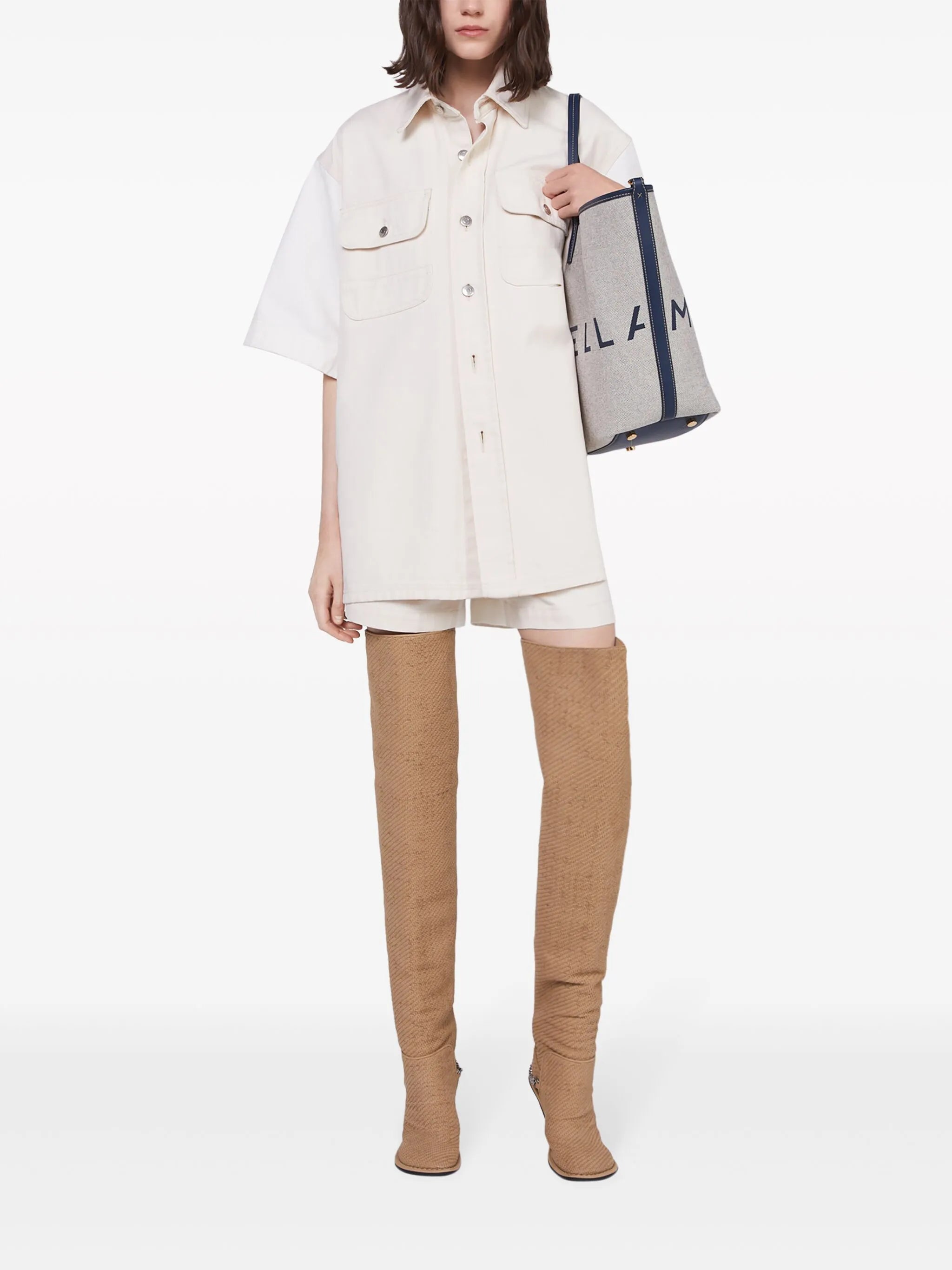 Utility short-sleeved denim shirt