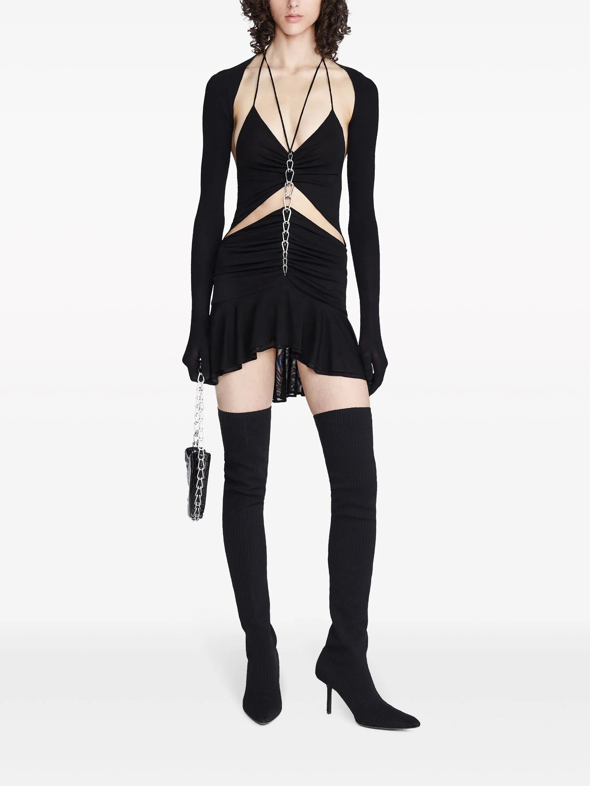 chain-detail halterneck minidress