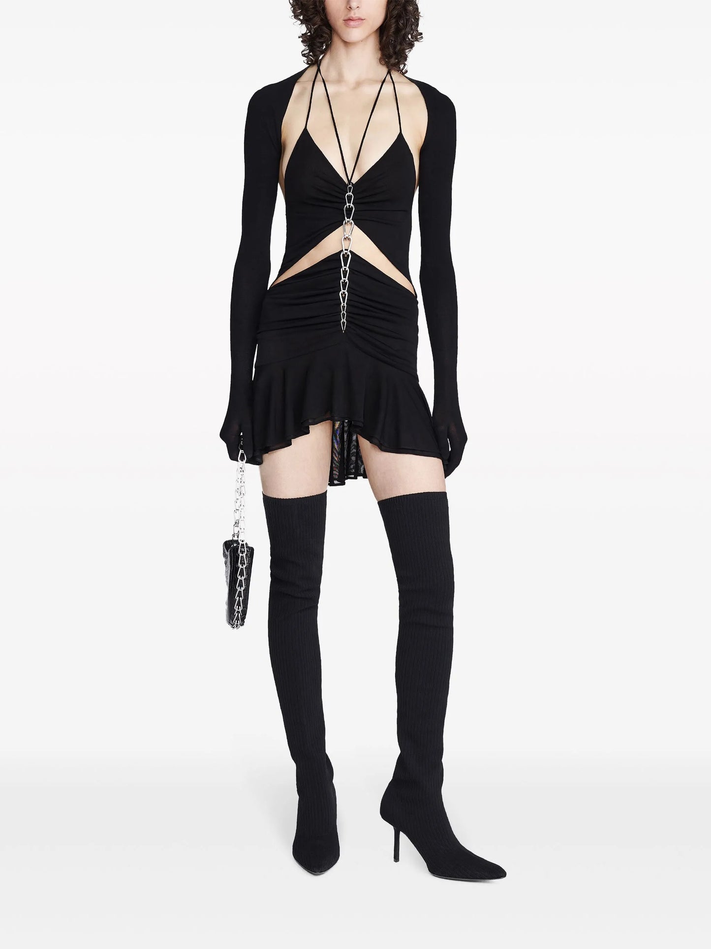 chain-detail halterneck minidress