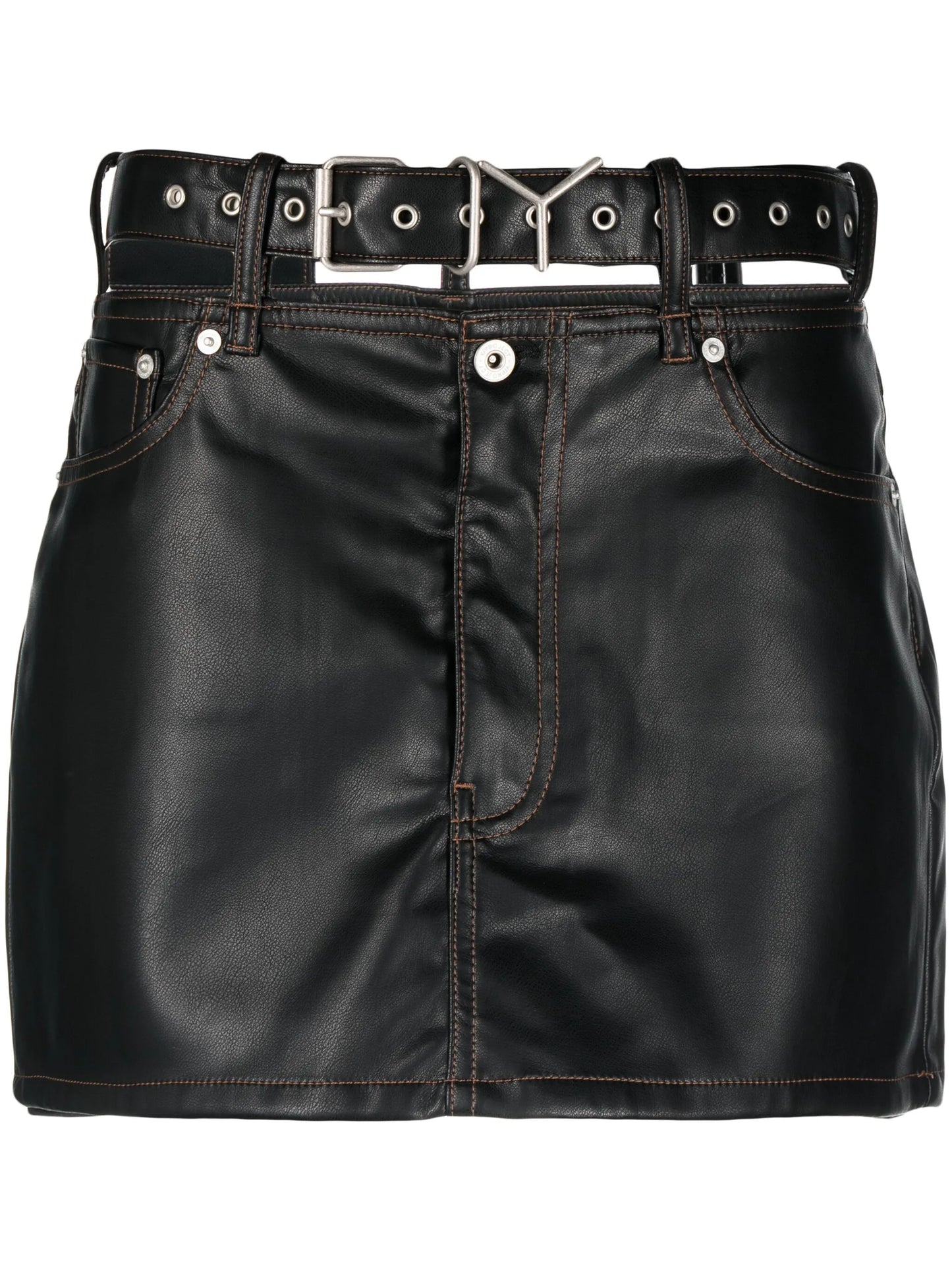 Y-belt faux-leather mini skirt
