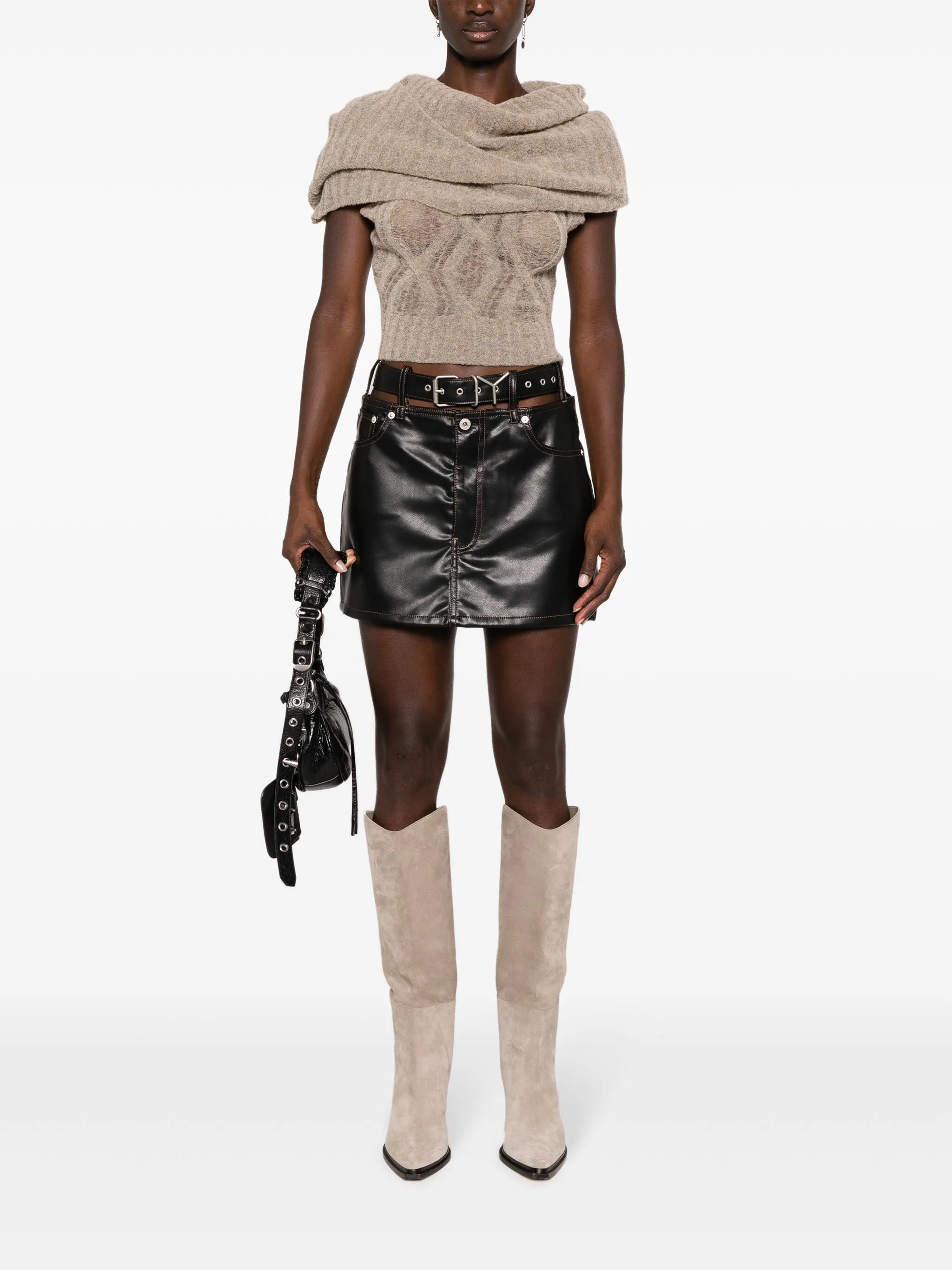 Y-belt faux-leather mini skirt
