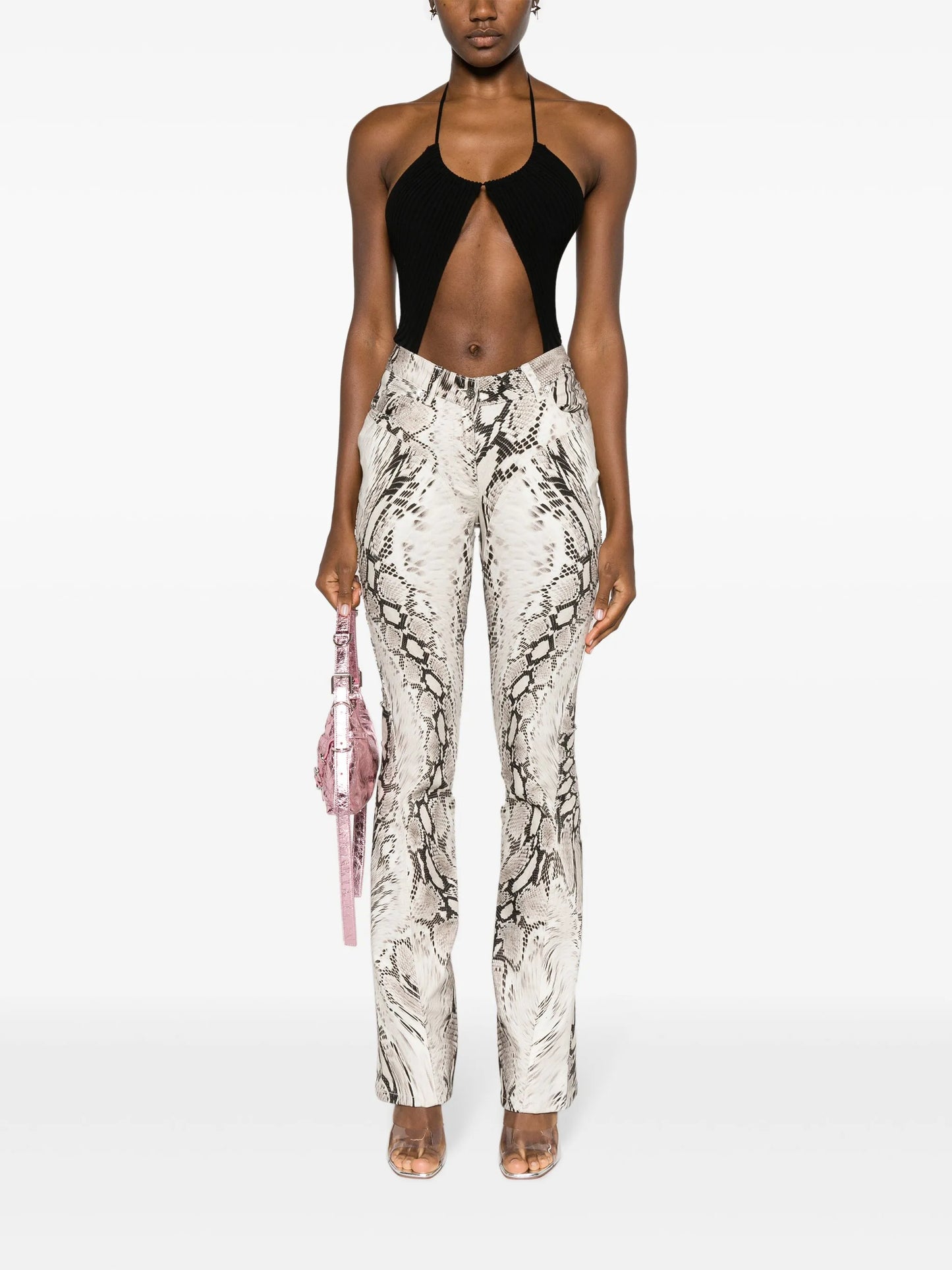 snakeskin-effect flared trousers