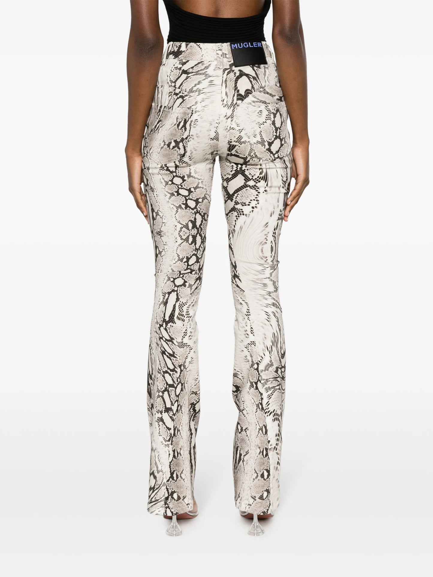 snakeskin-effect flared trousers