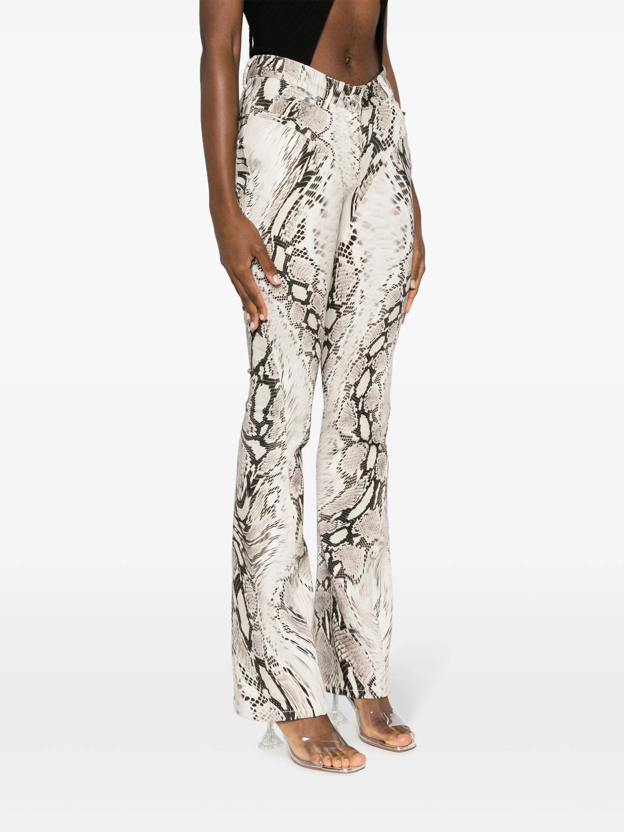 snakeskin-effect flared trousers