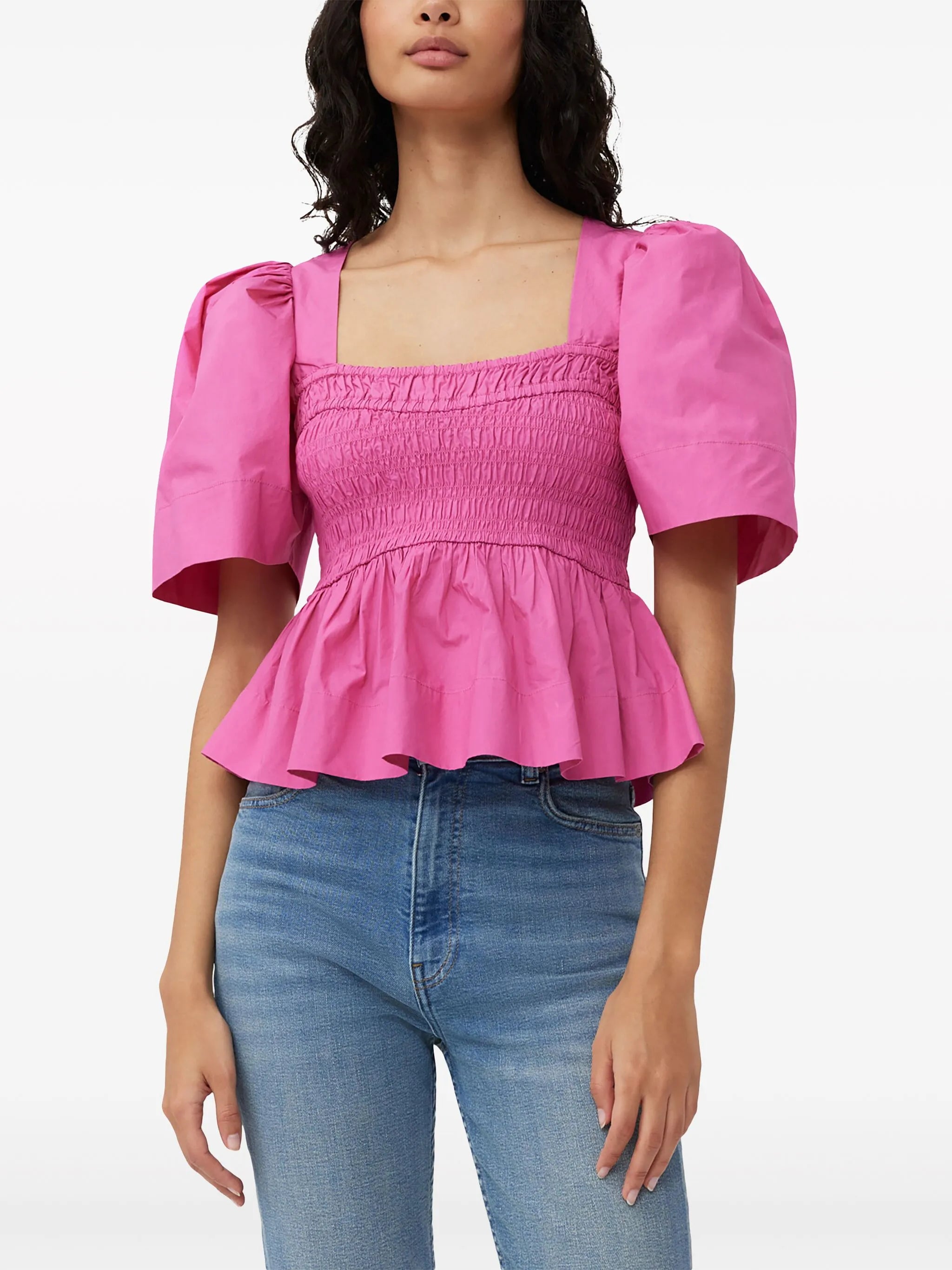 peplum-waist organic-cotton blouse