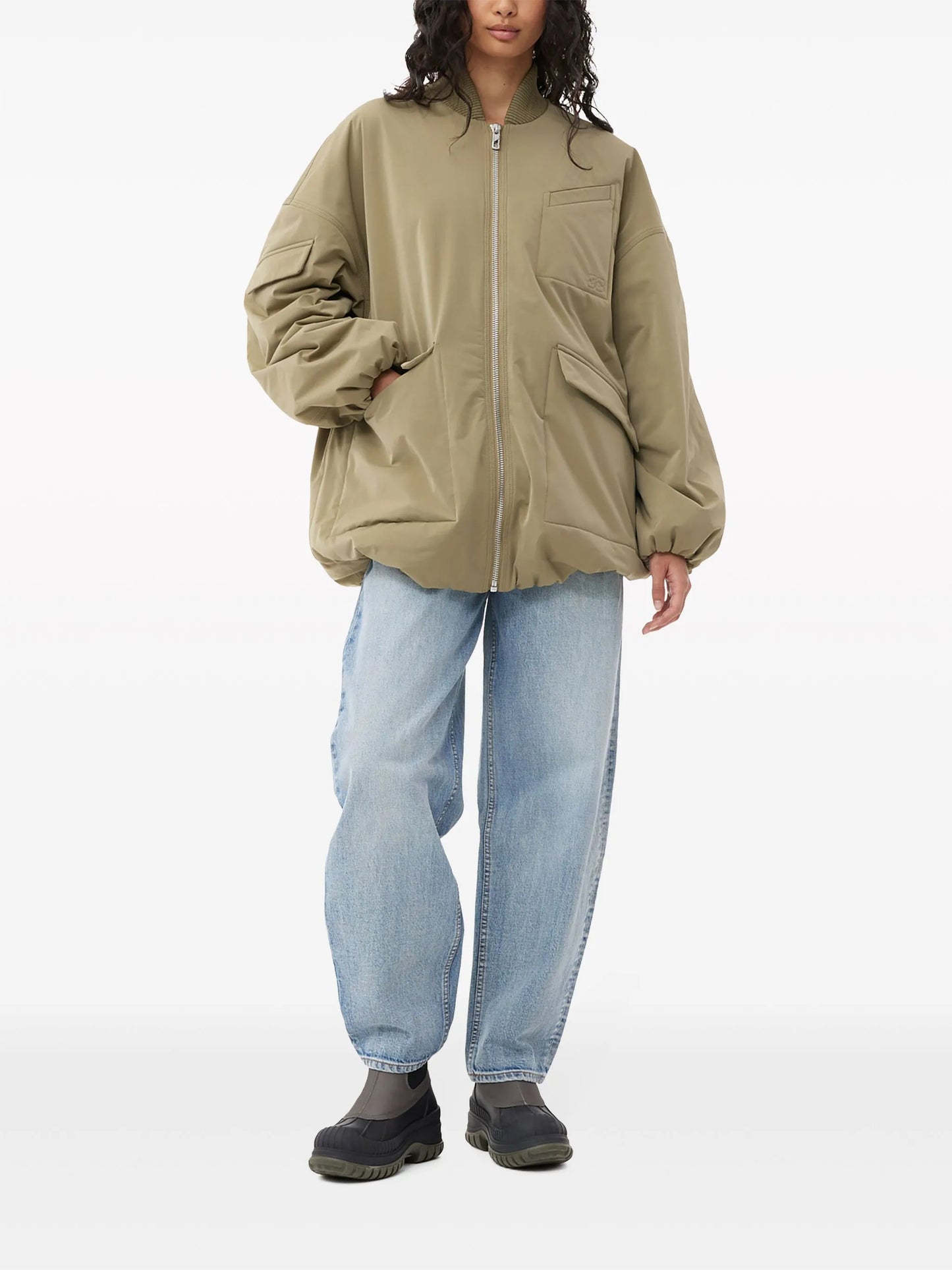 oversized multiple-pocket bomber jacket
