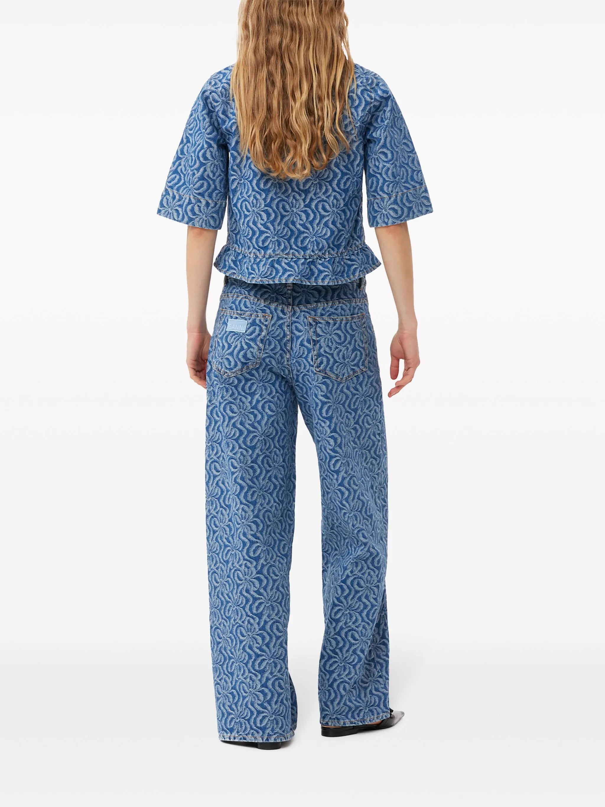 jacquard organic-cotton denim blouse