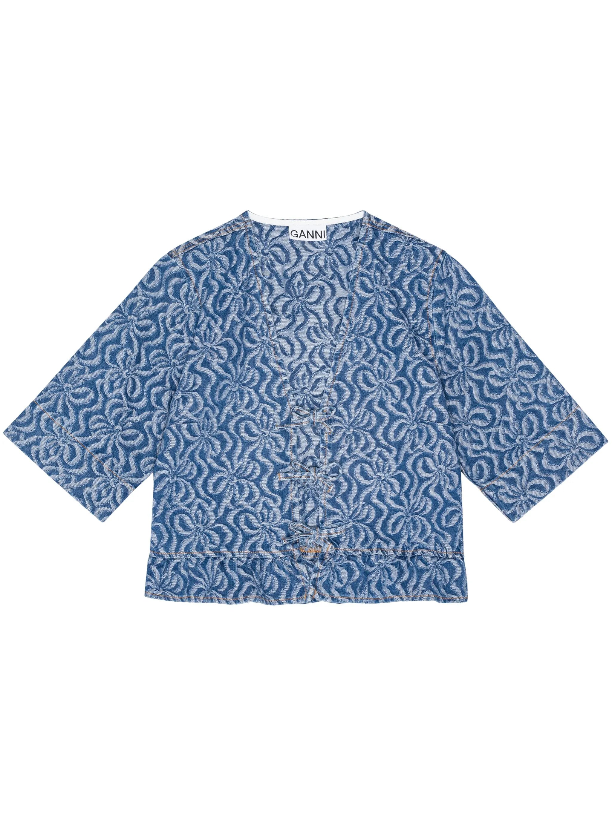 jacquard organic-cotton denim blouse