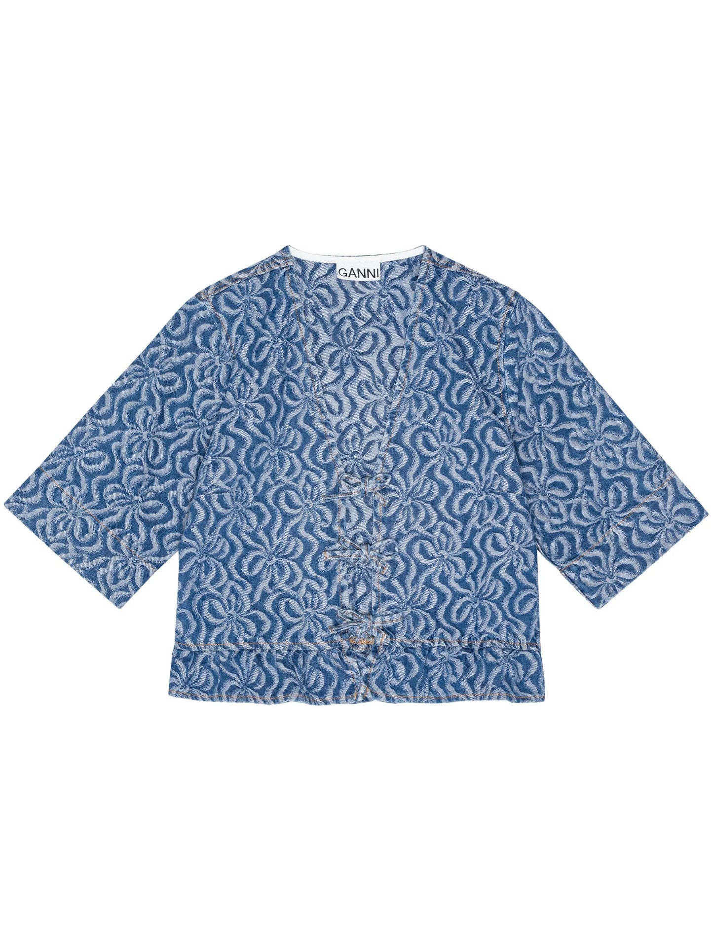 jacquard organic-cotton denim blouse