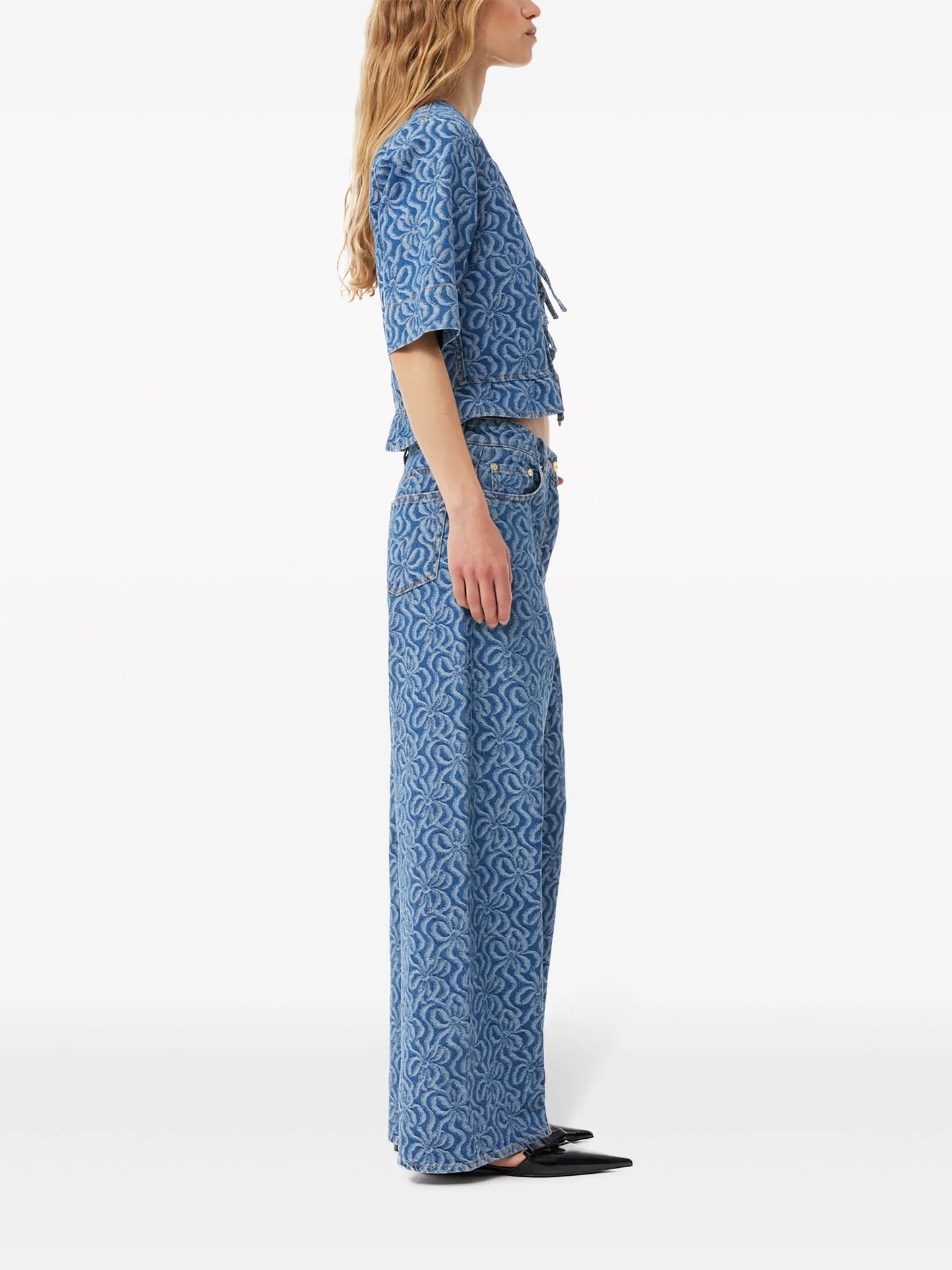 jacquard organic-cotton denim blouse