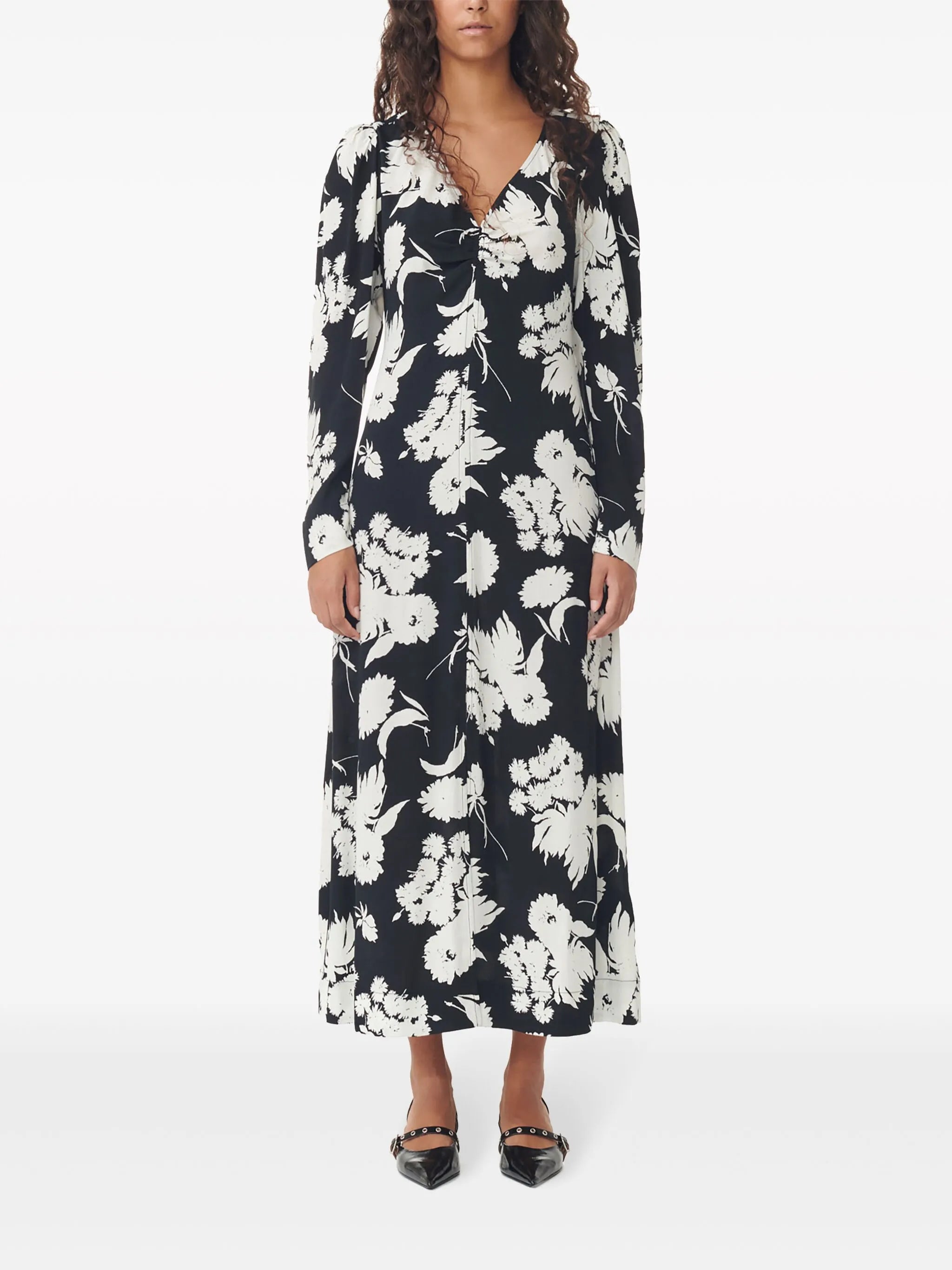 floral-print long-sleeve midi dress