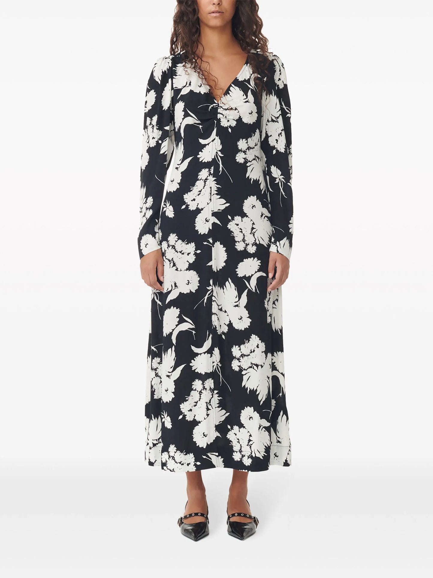 floral-print long-sleeve midi dress