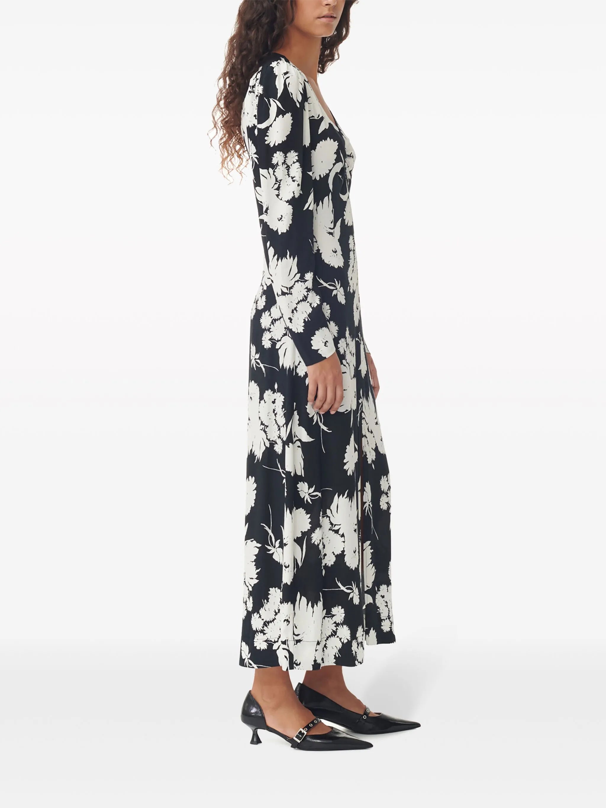 floral-print long-sleeve midi dress