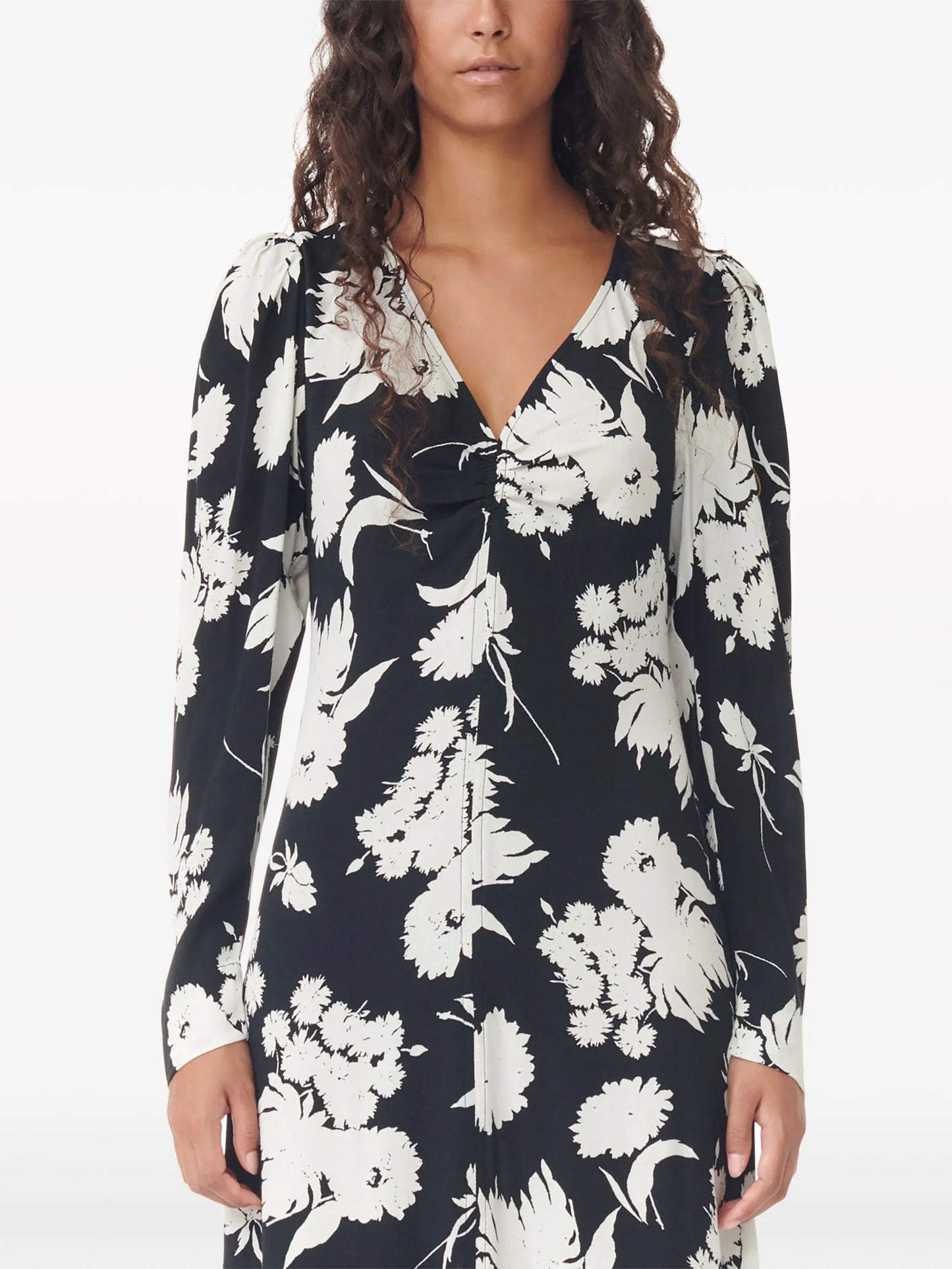 floral-print long-sleeve midi dress