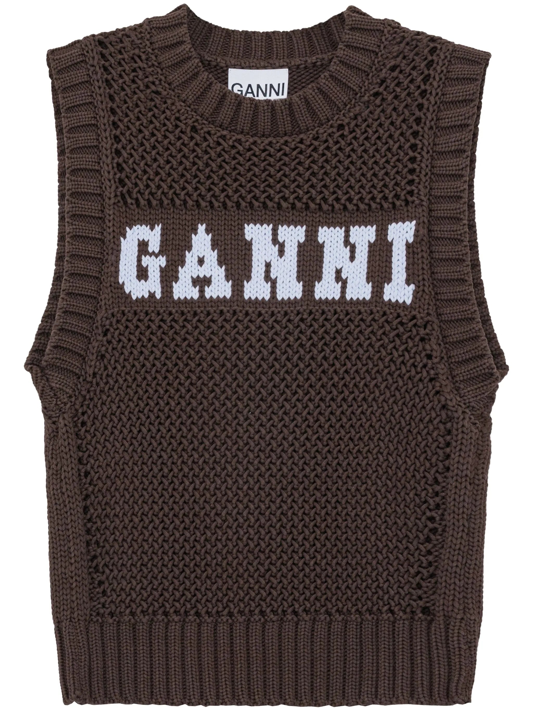 intarsia-knit logo organic-cotton blend vest