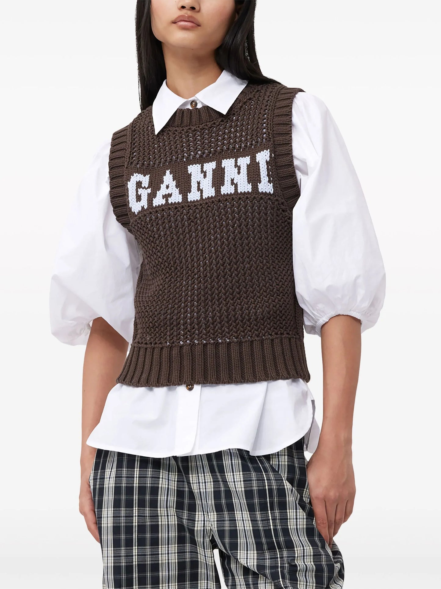 intarsia-knit logo organic-cotton blend vest