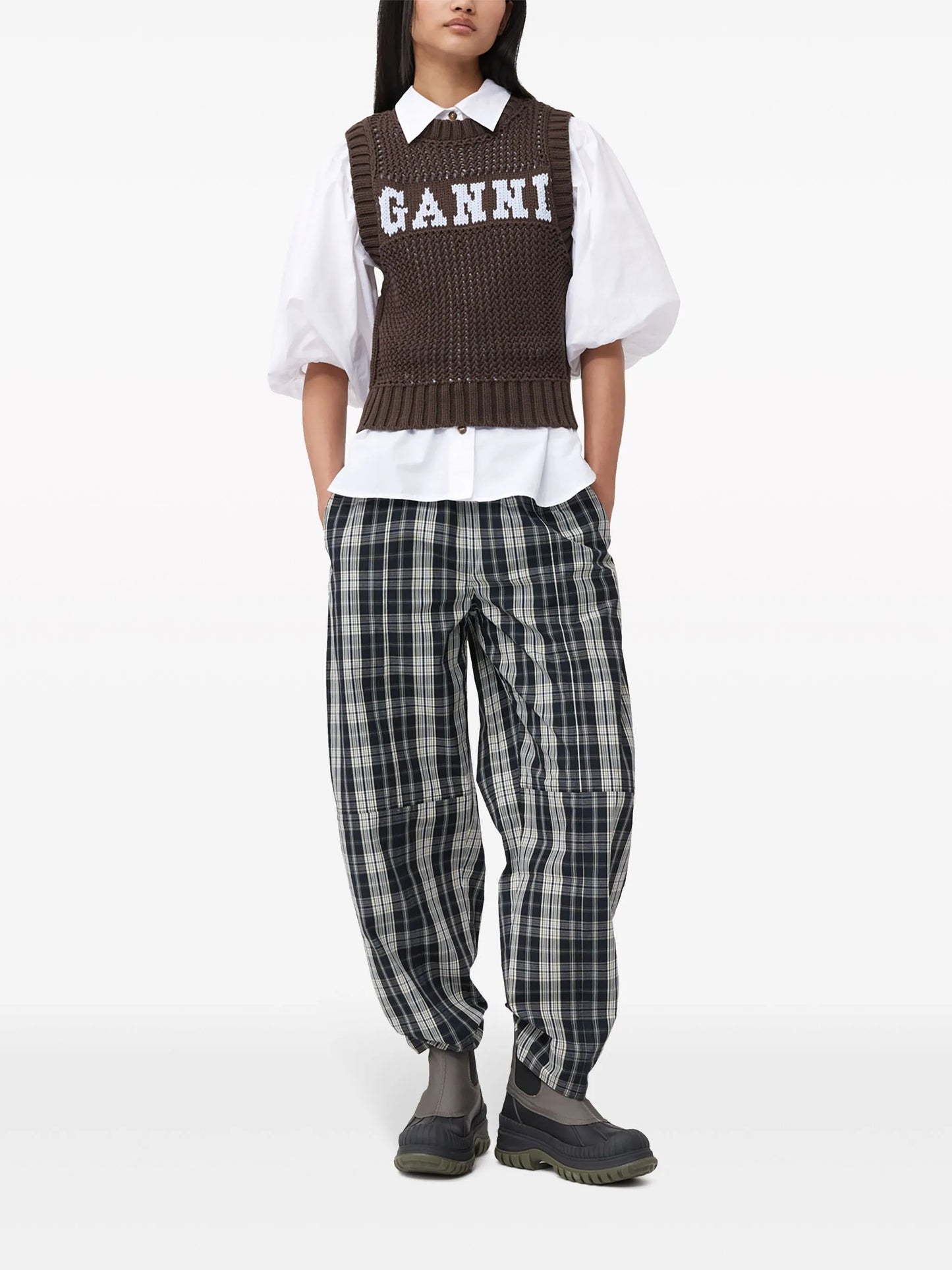 intarsia-knit logo organic-cotton blend vest