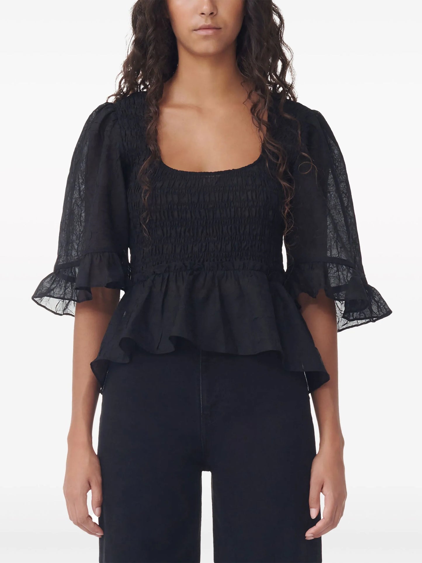Crinkled Georgette Smock Blouse