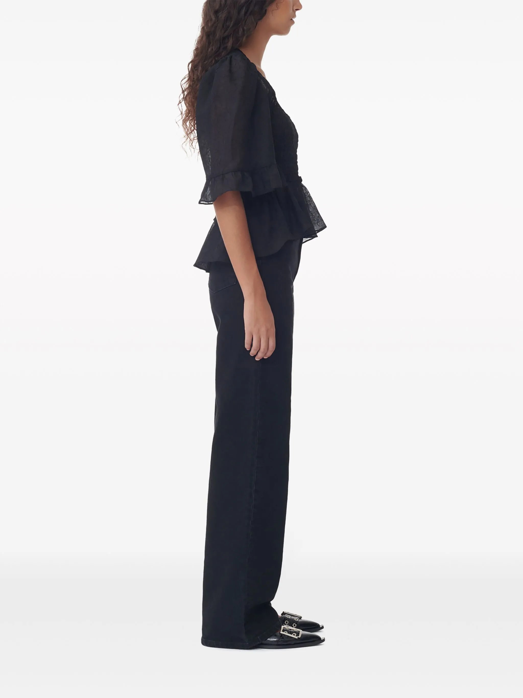 Crinkled Georgette Smock Blouse
