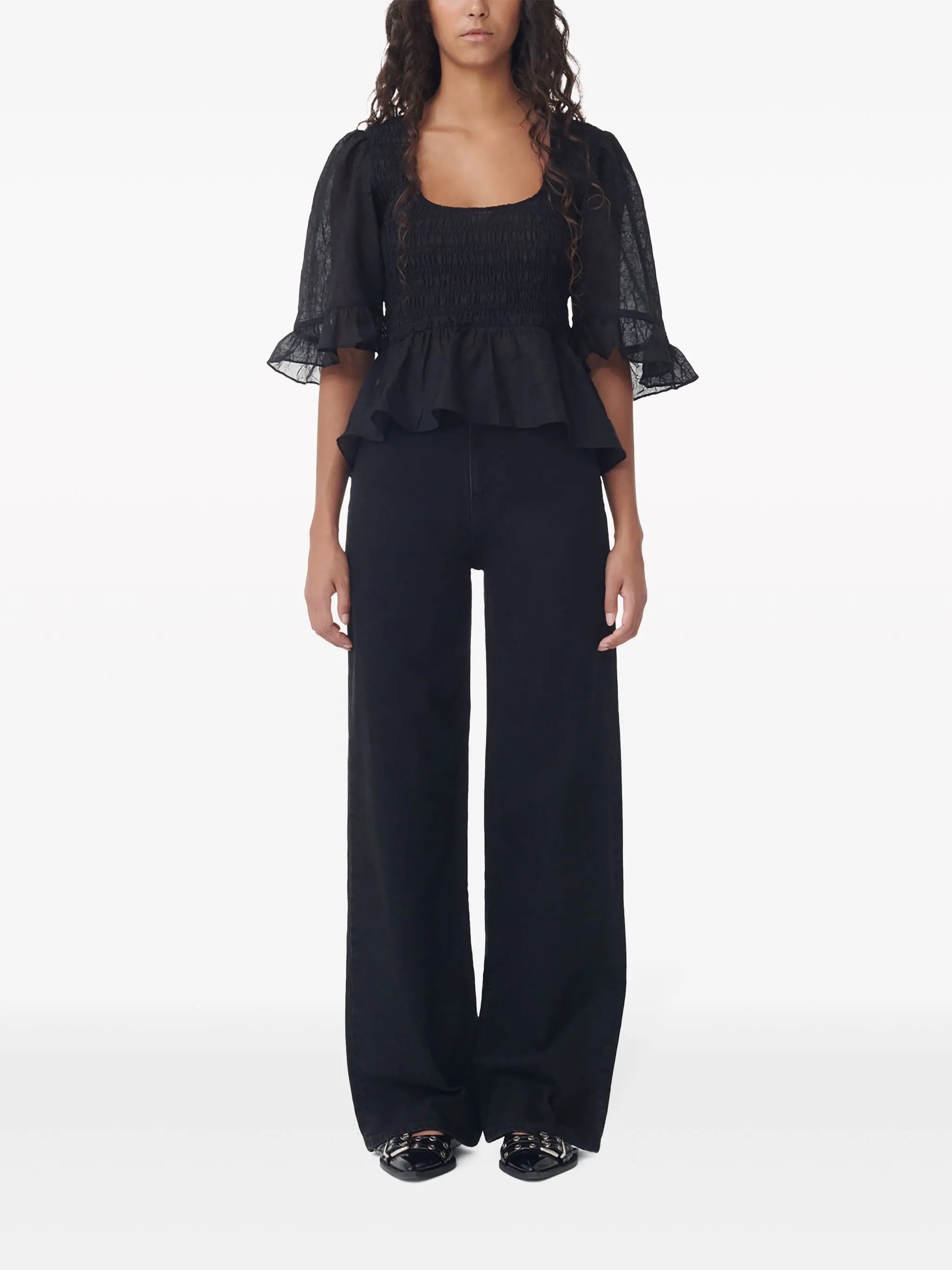 Crinkled Georgette Smock Blouse