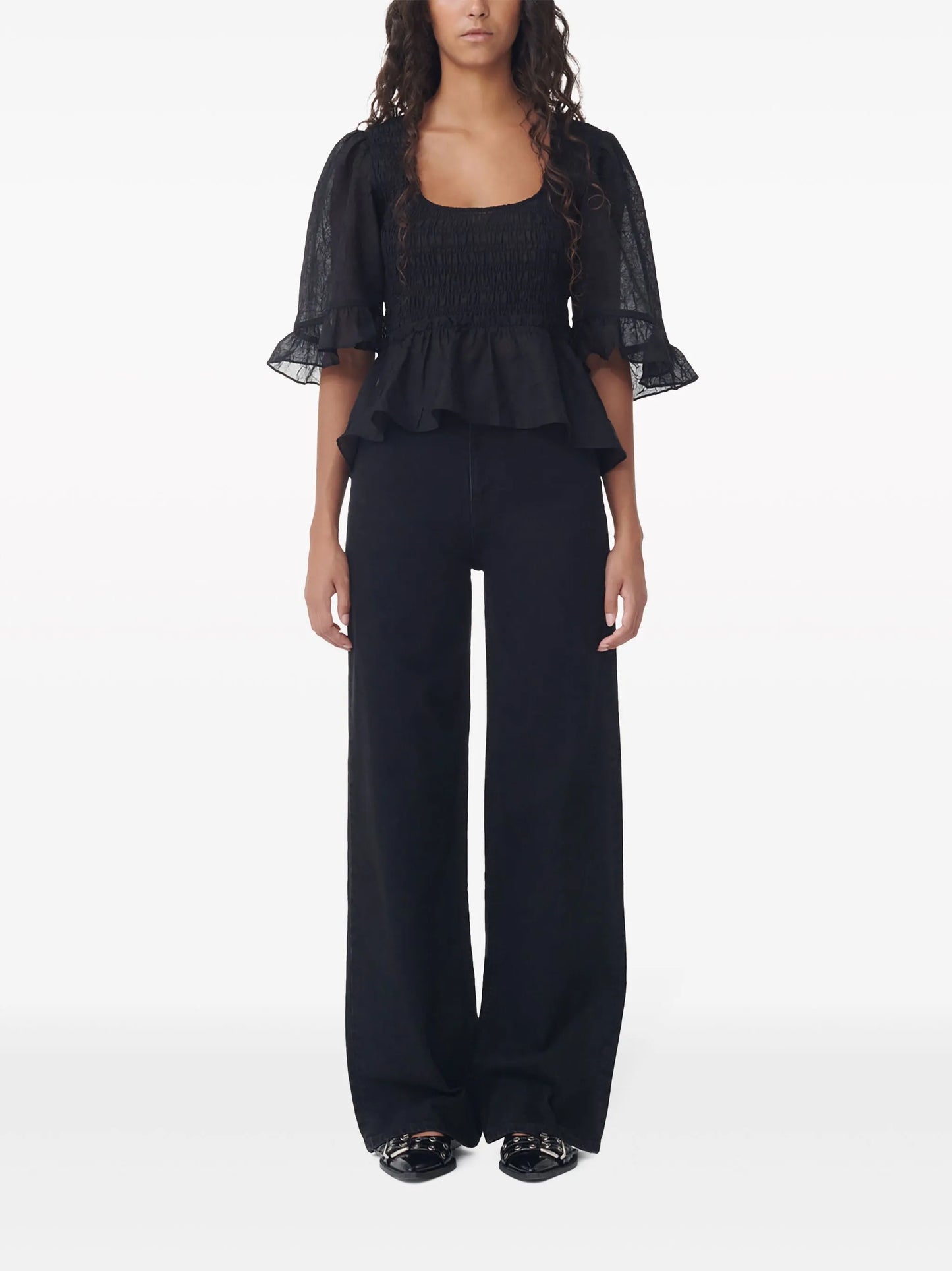 Crinkled Georgette Smock Blouse