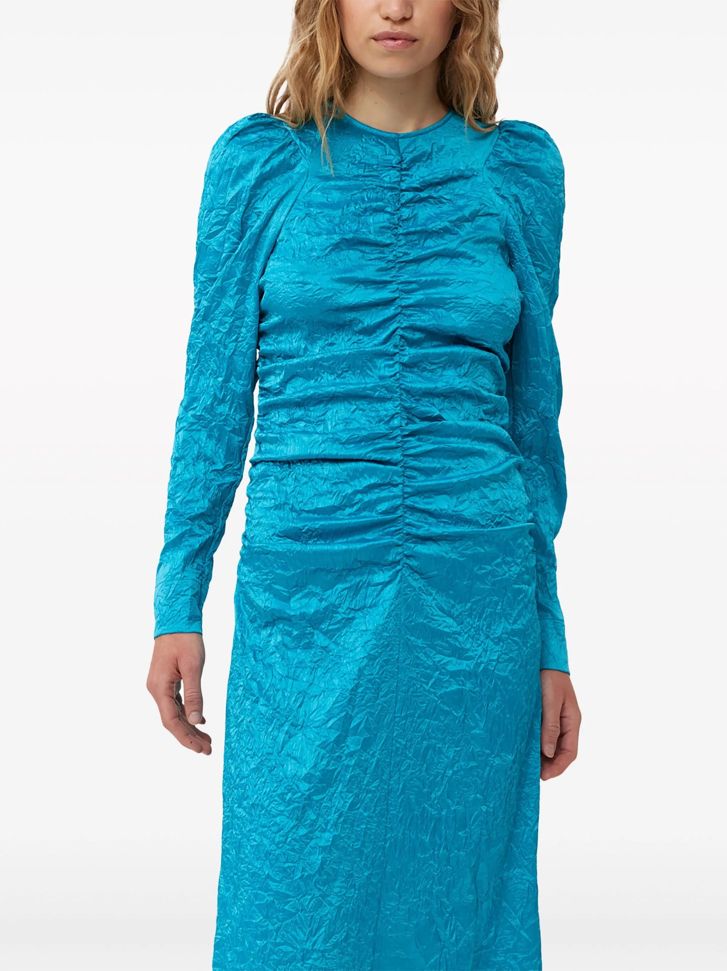 crinckled satin midi dress