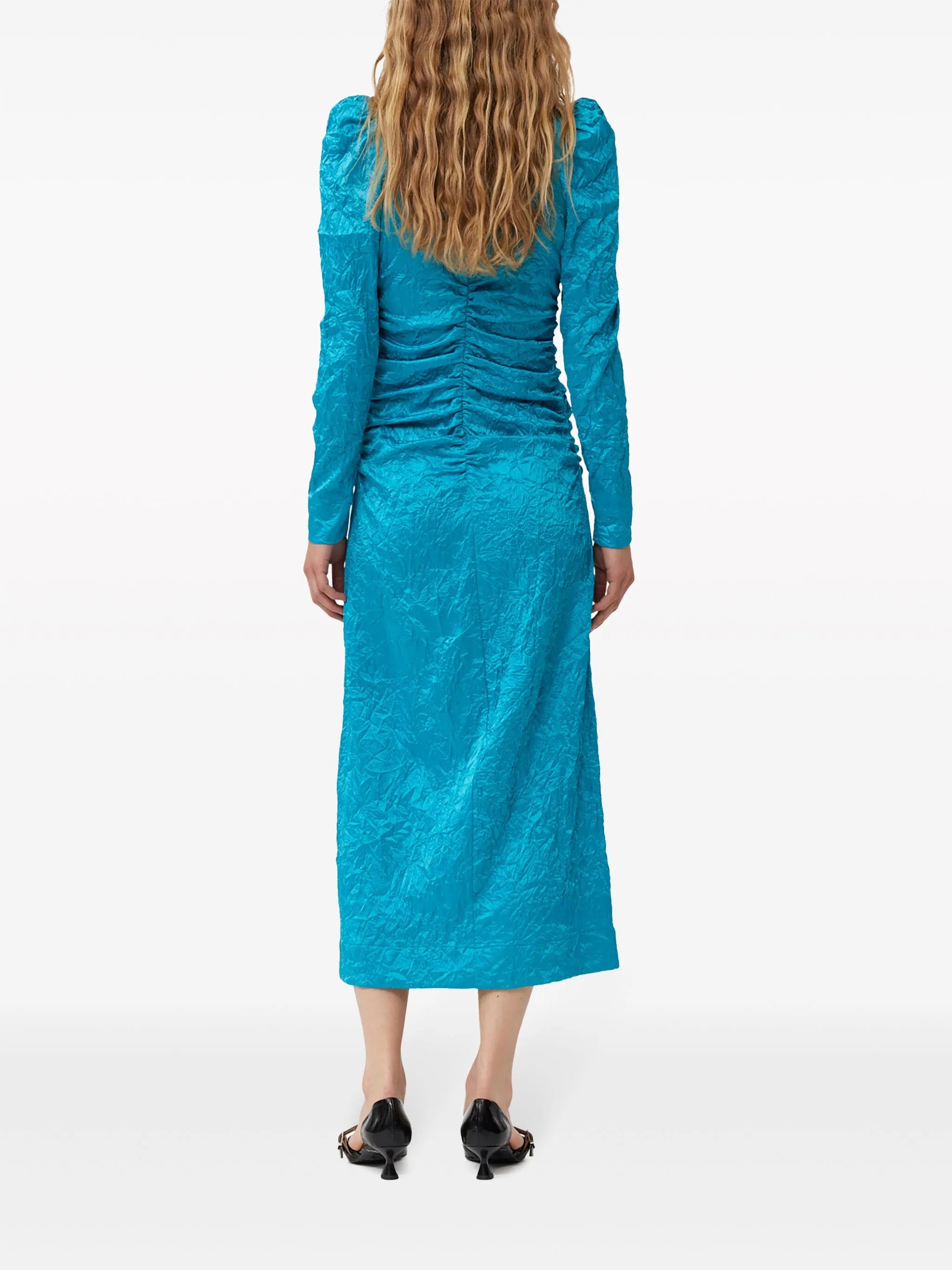 crinckled satin midi dress