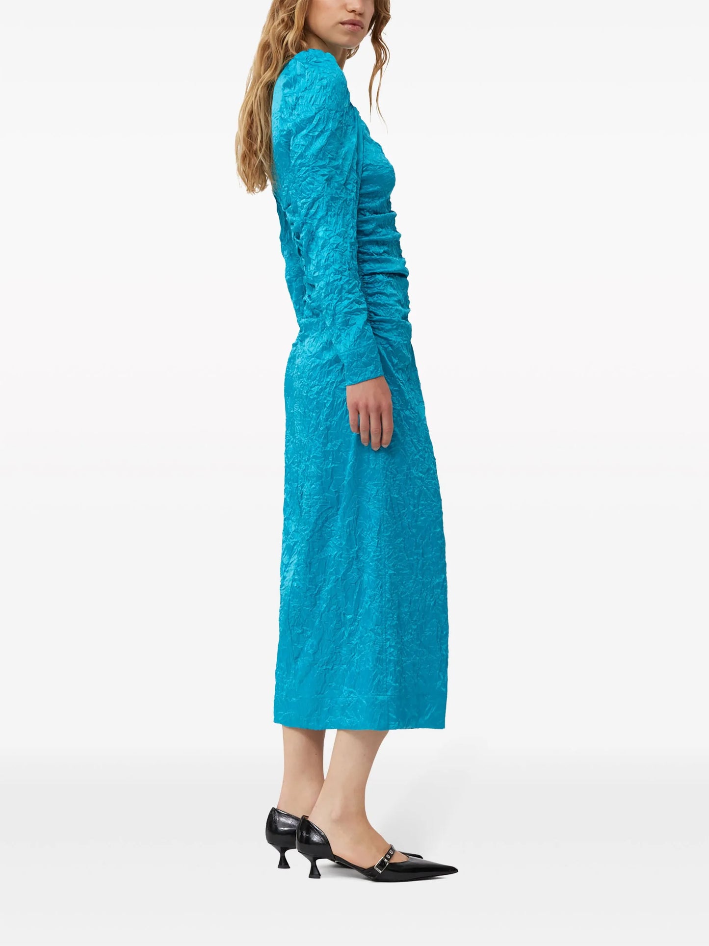 crinckled satin midi dress