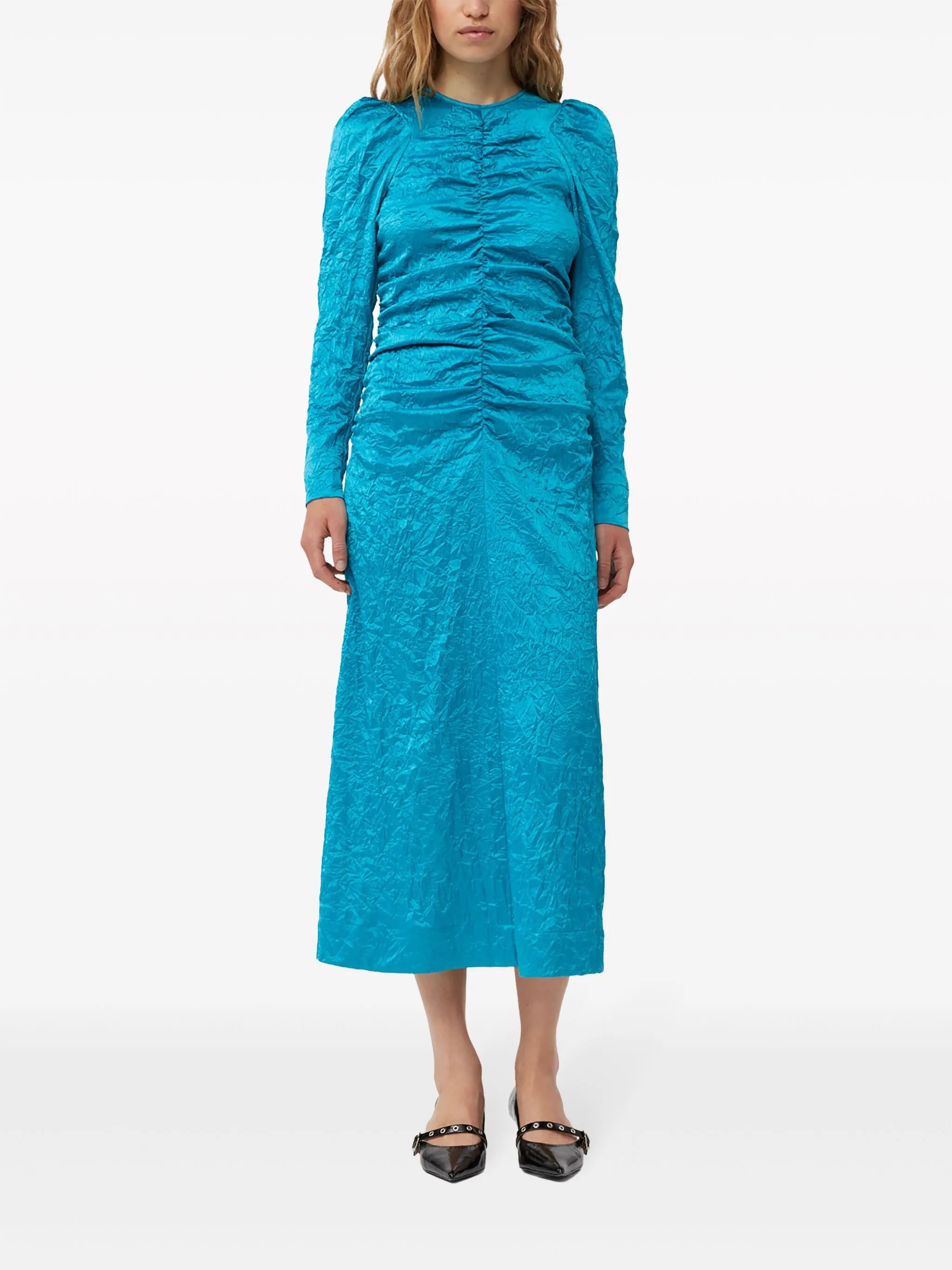 crinckled satin midi dress