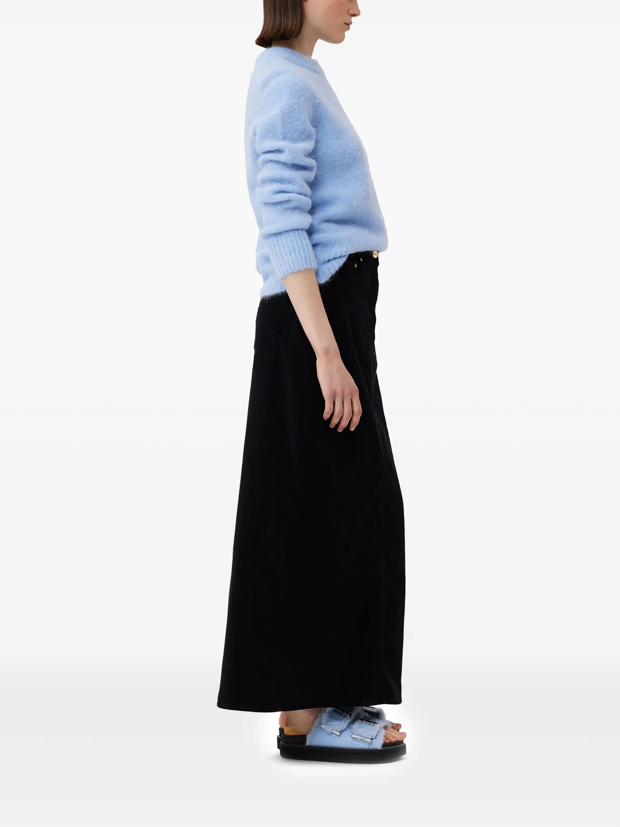 high-waisted corduroy skirt