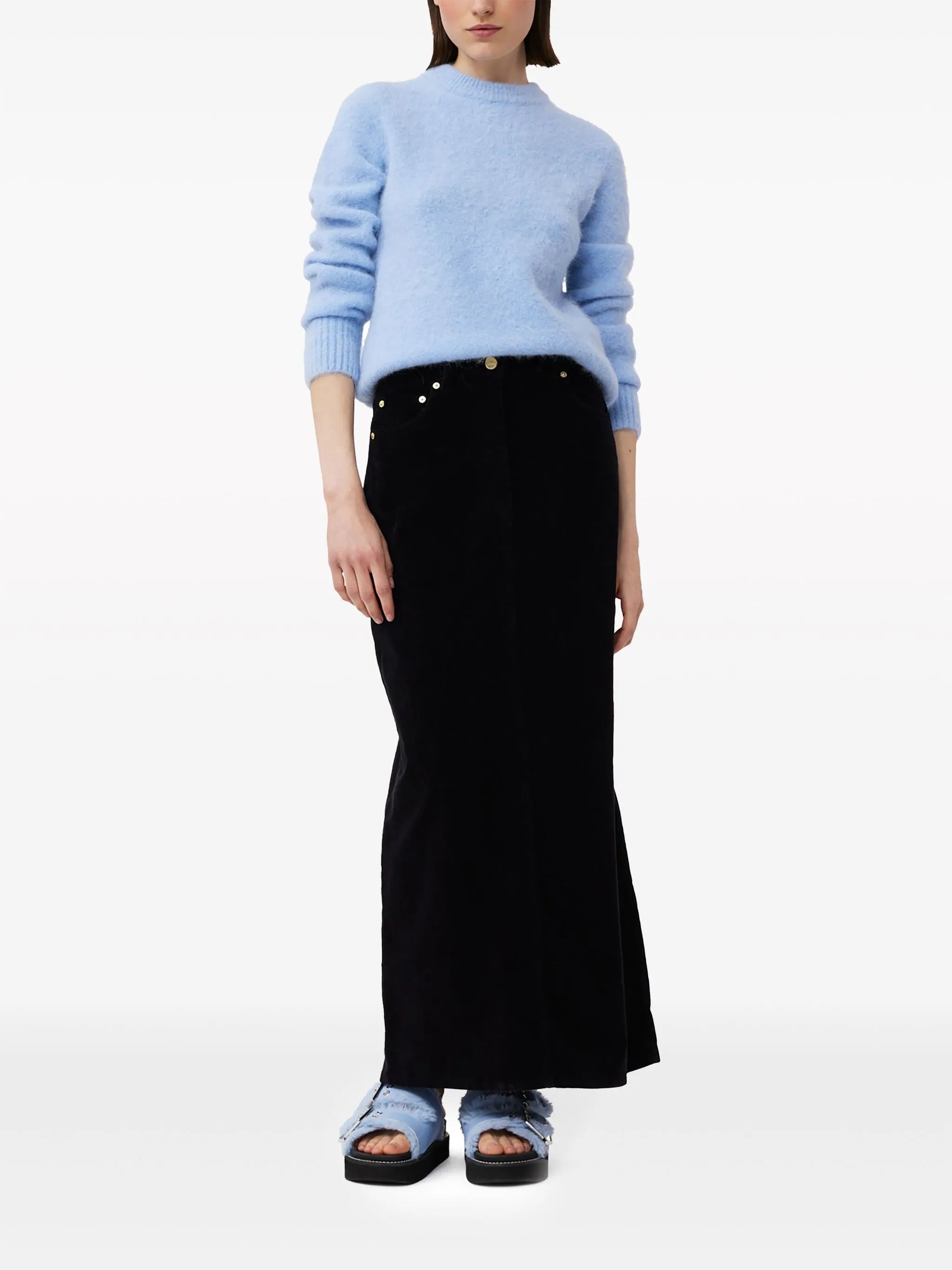 high-waisted corduroy skirt