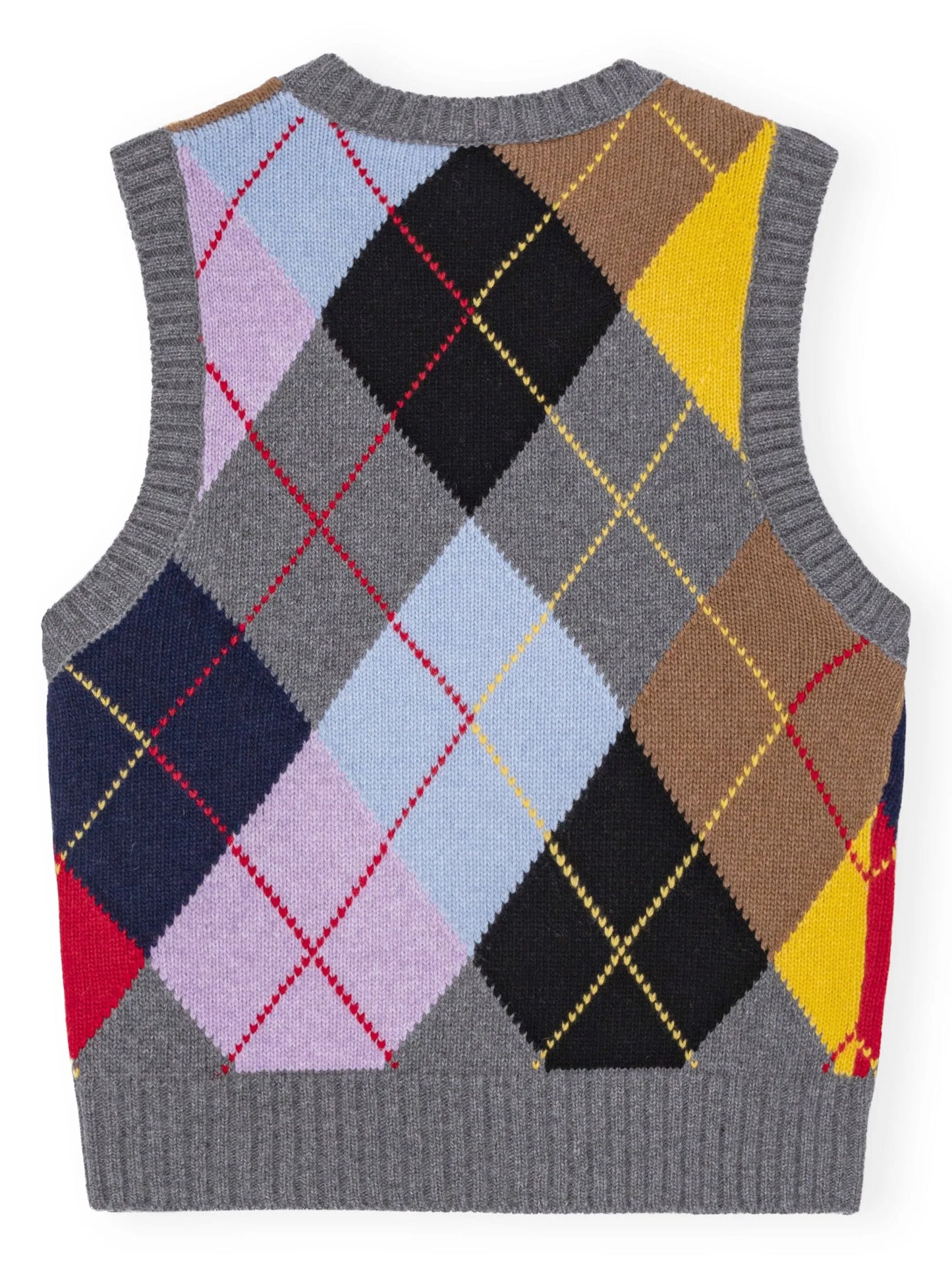 harlequin-pattern intarsia-knit vest