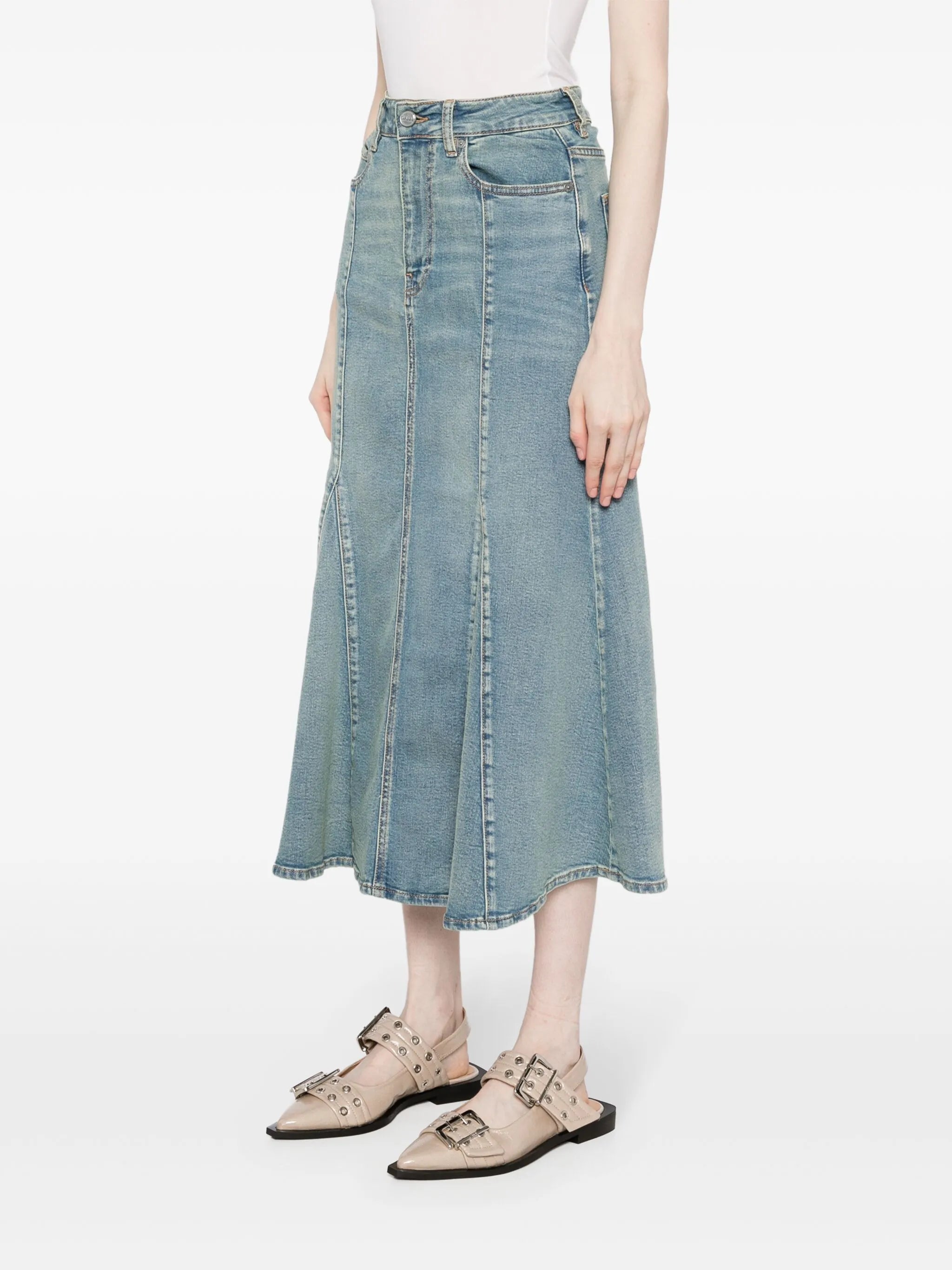 logo-appliqué denim skirt