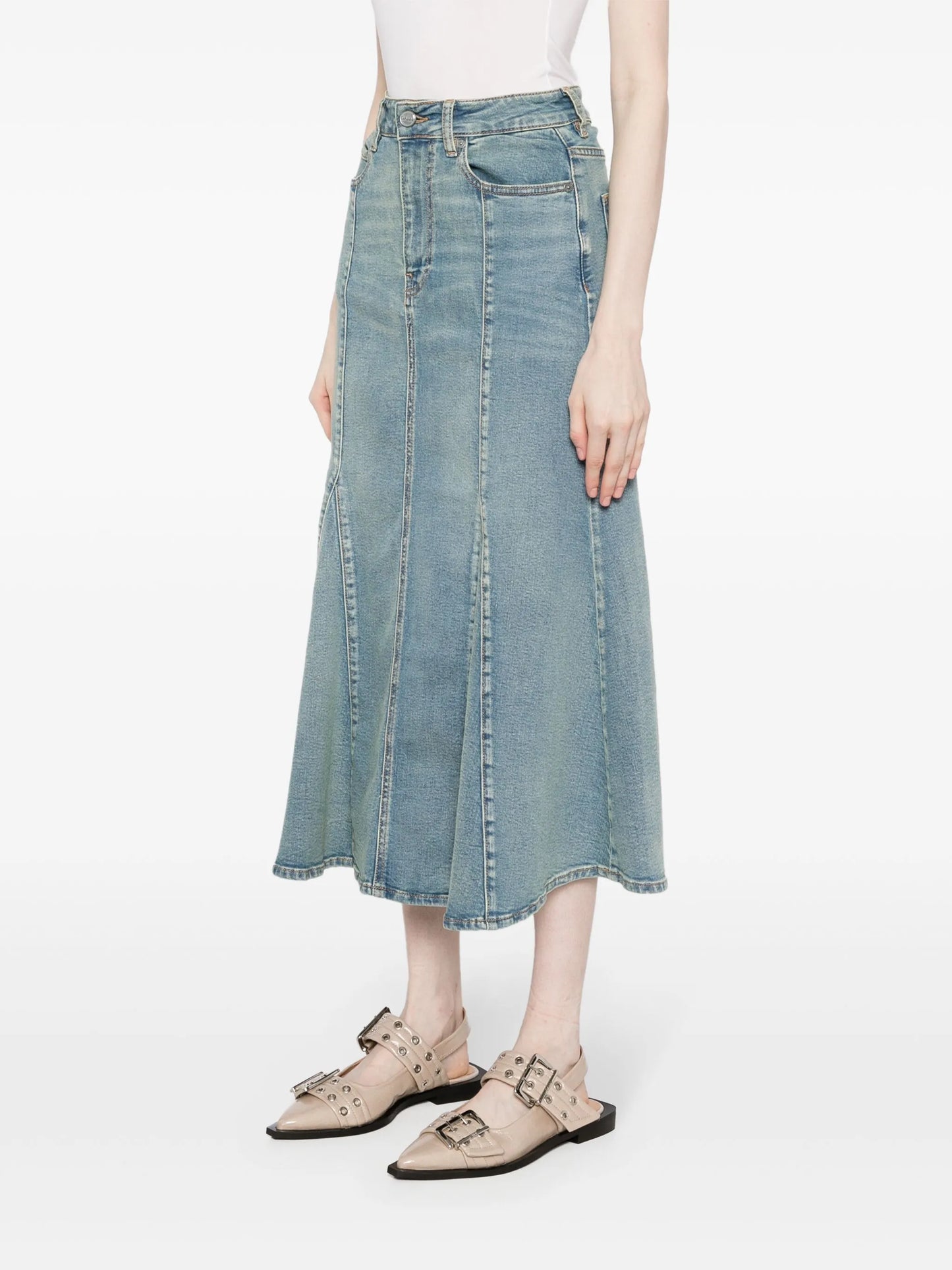 logo-appliqué denim skirt
