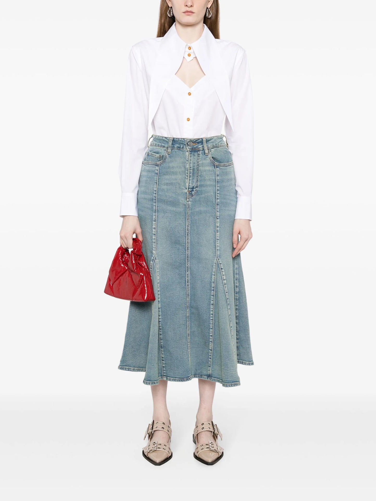 logo-appliqué denim skirt