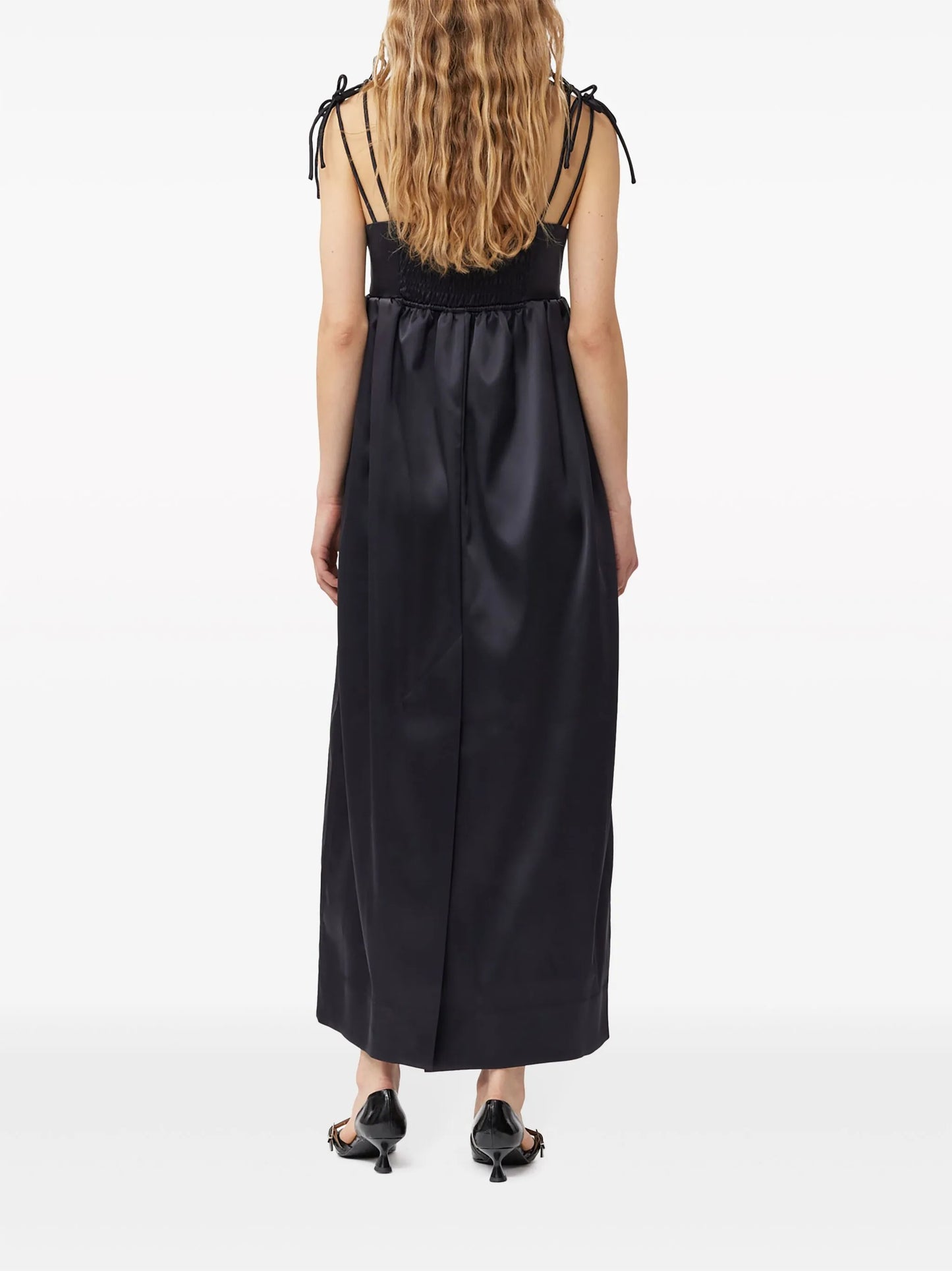 sleeveless satin maxi dress
