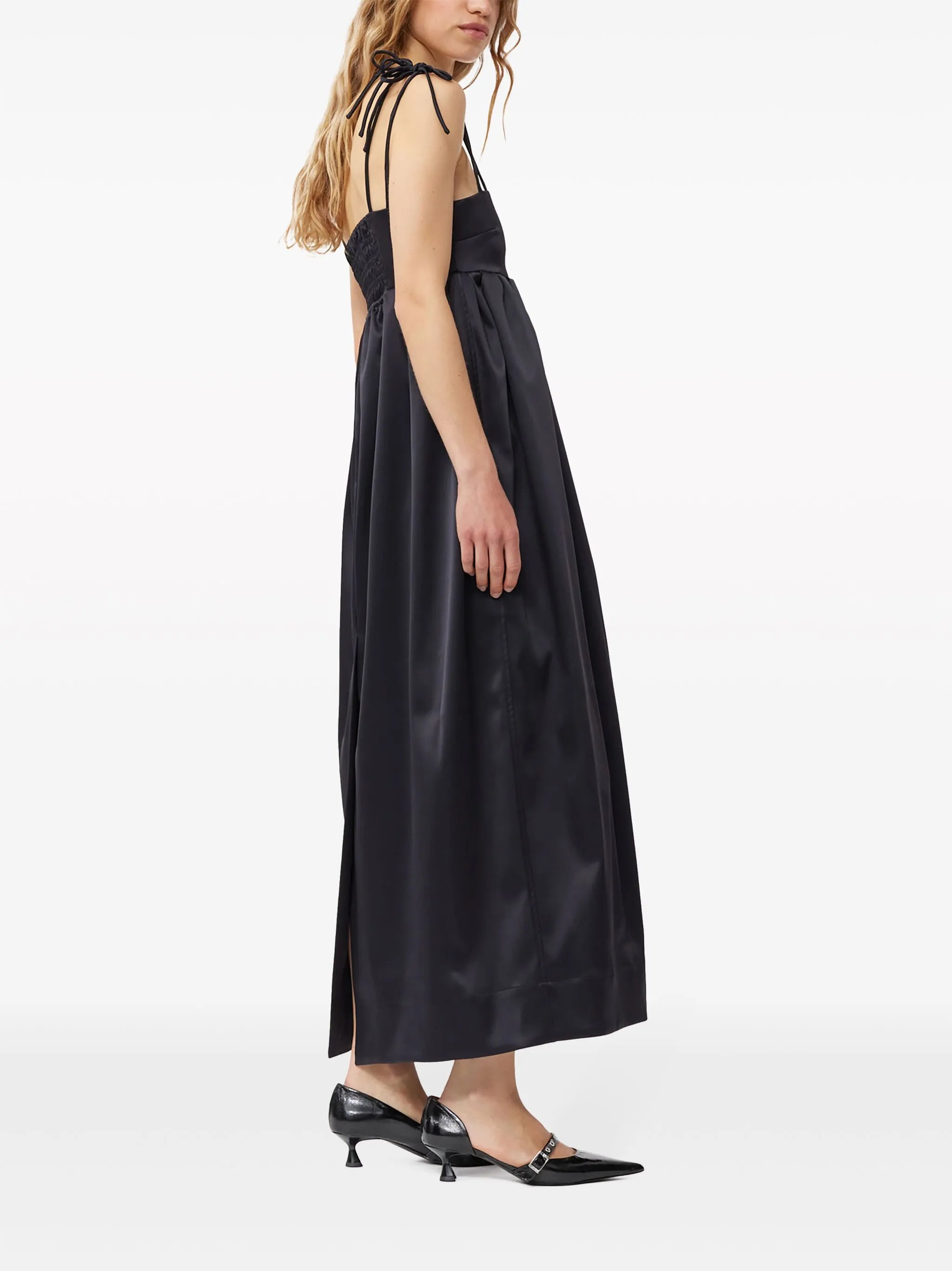 sleeveless satin maxi dress
