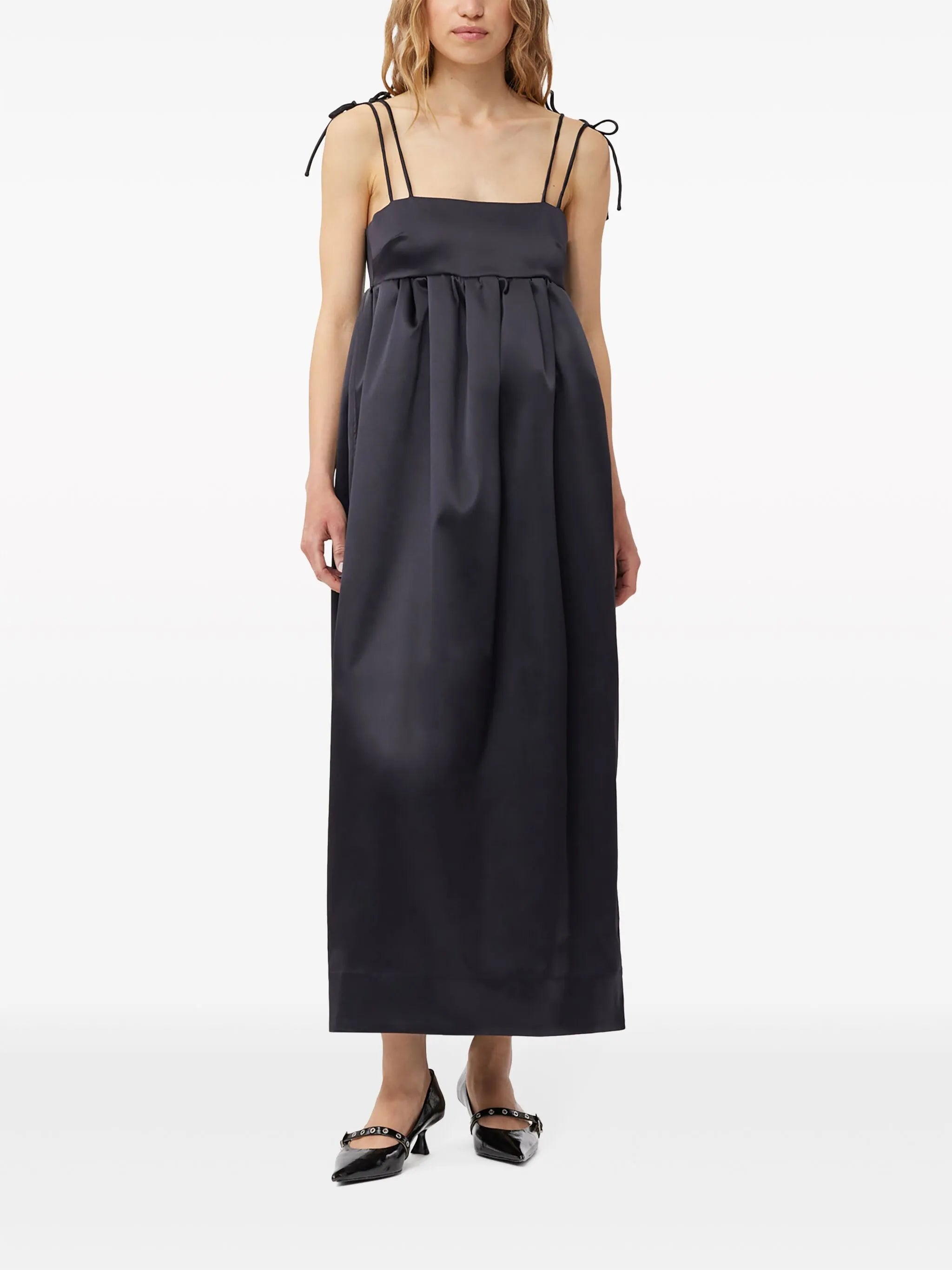sleeveless satin maxi dress