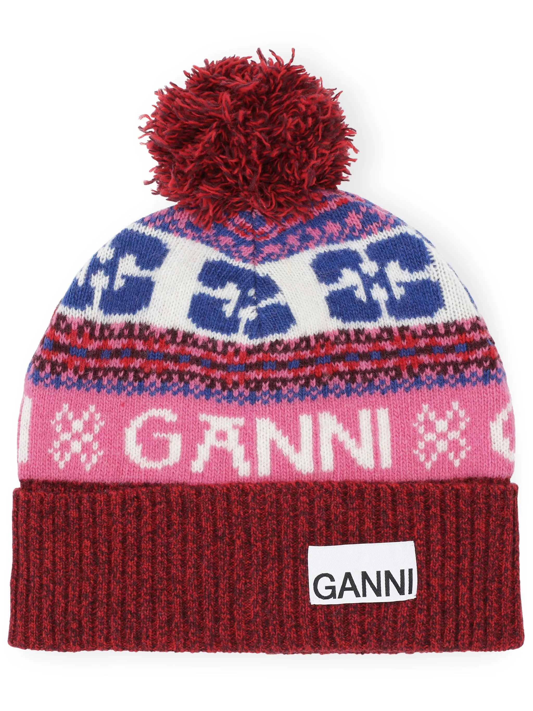 patterned-intarsia knitted beanie