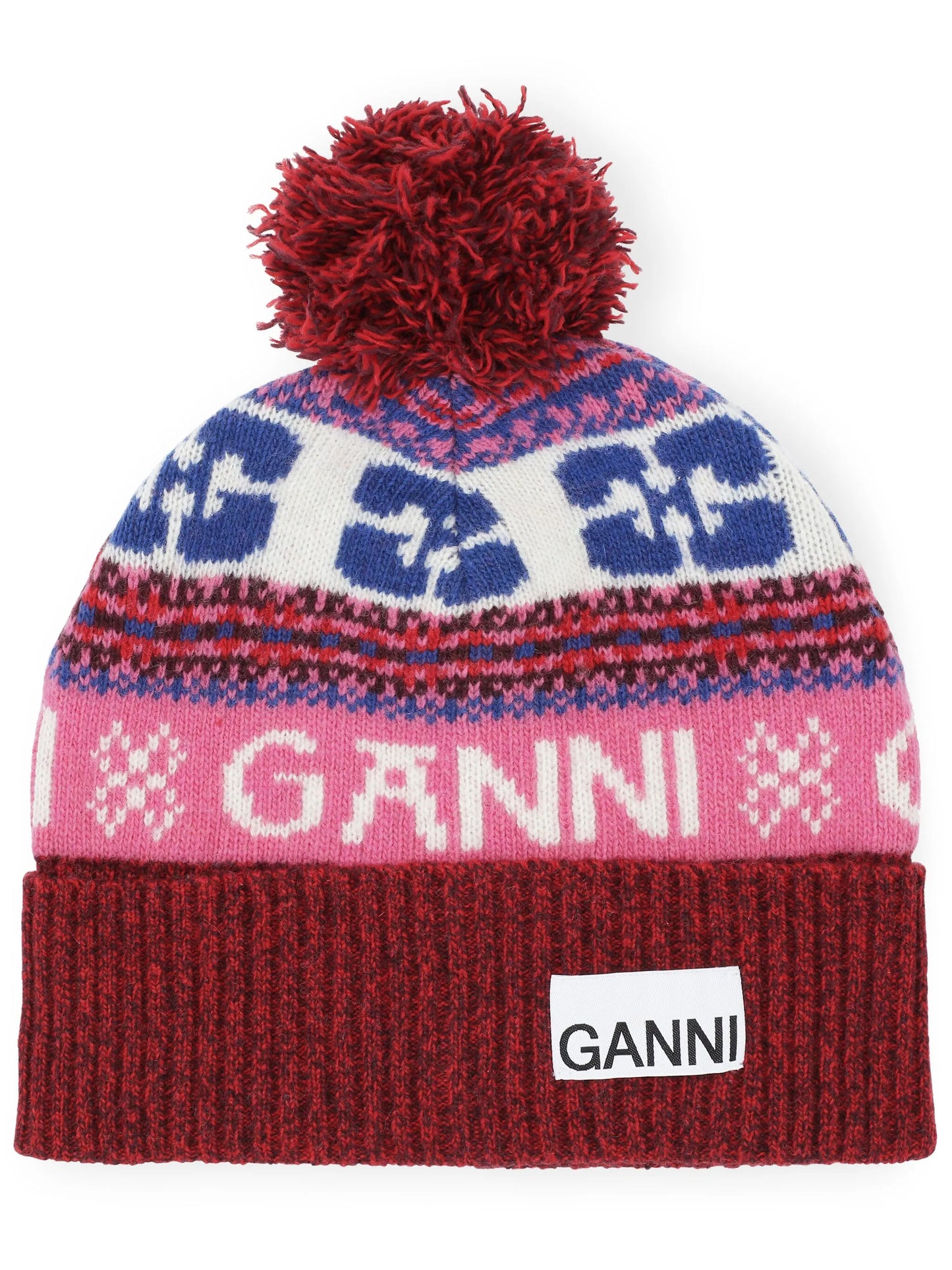 patterned-intarsia knitted beanie