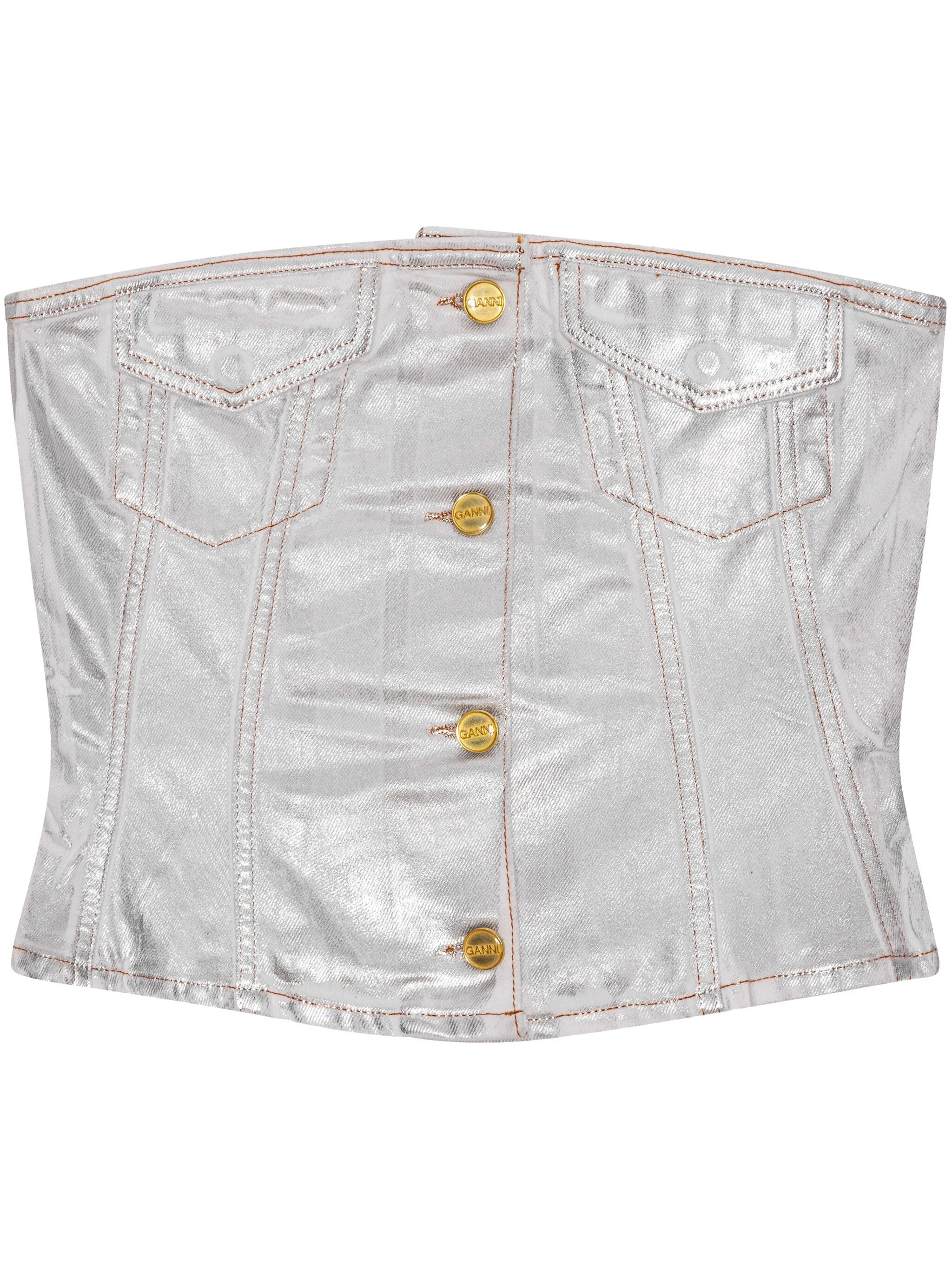 foiled-finish organic-cotton denim top
