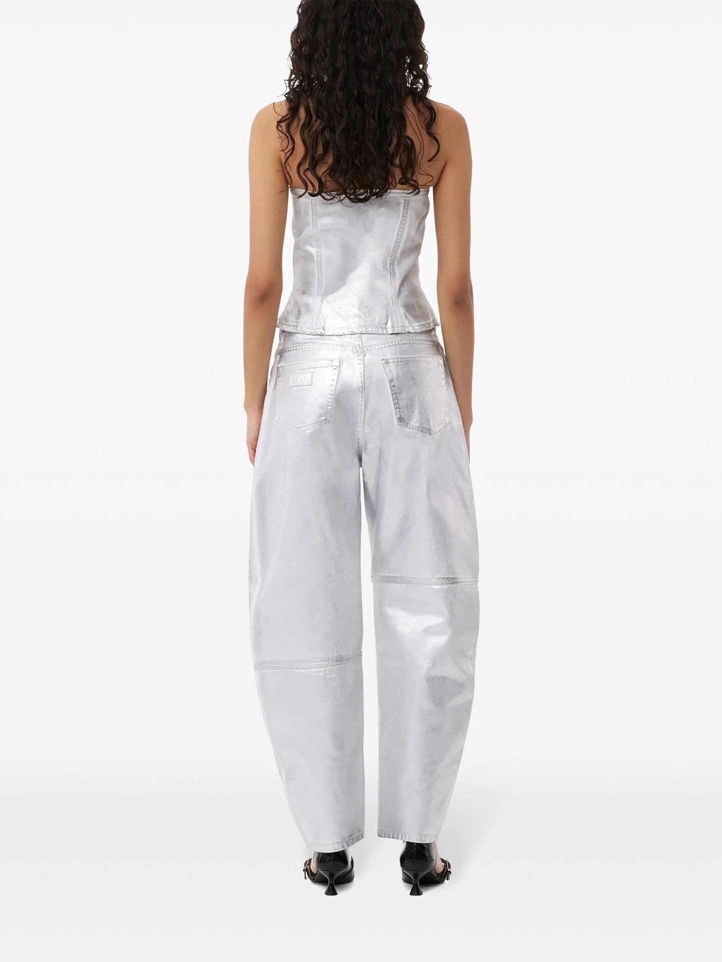 foiled-finish organic-cotton denim top