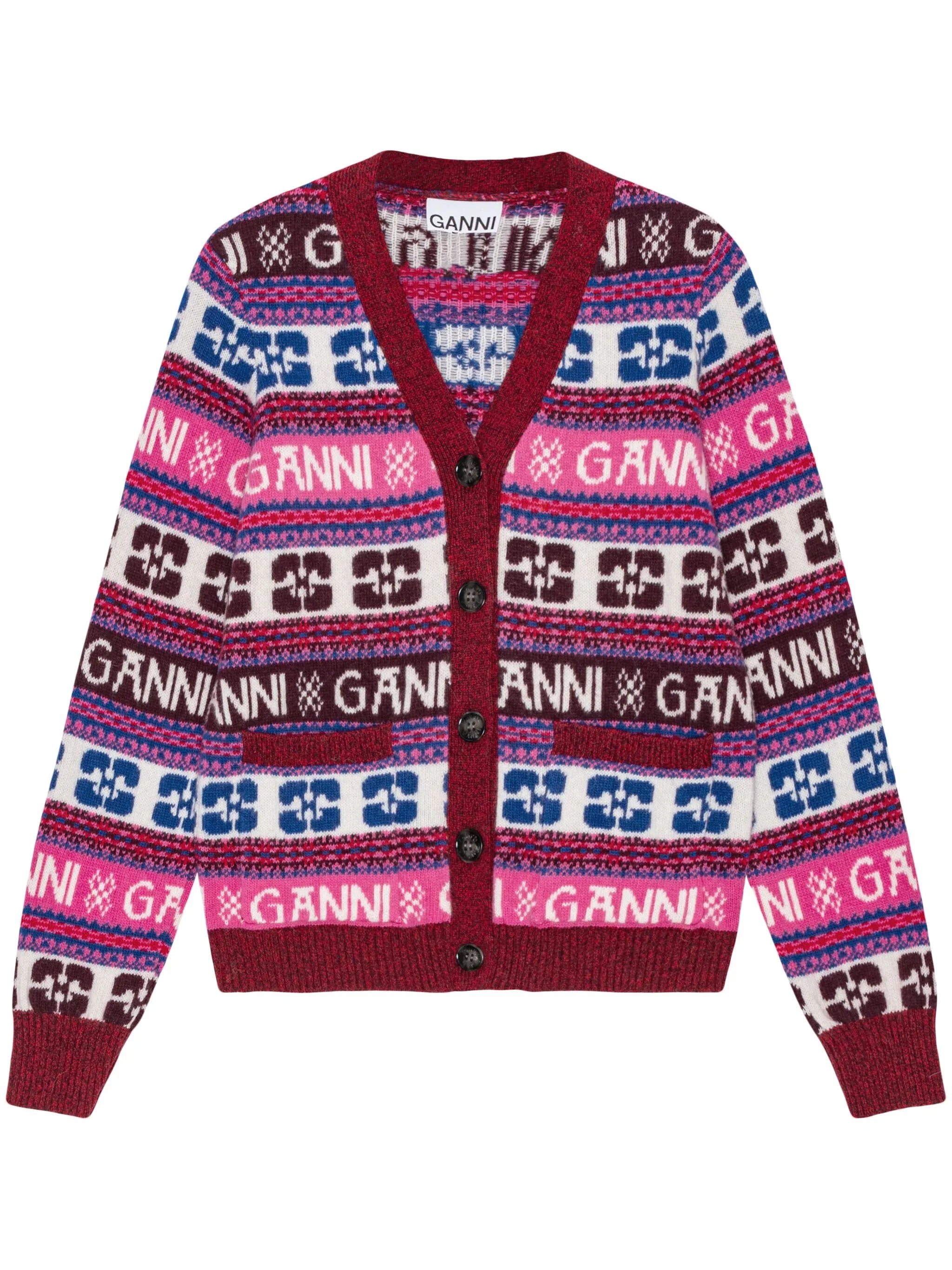 intarsia-logo V-neck cardigan