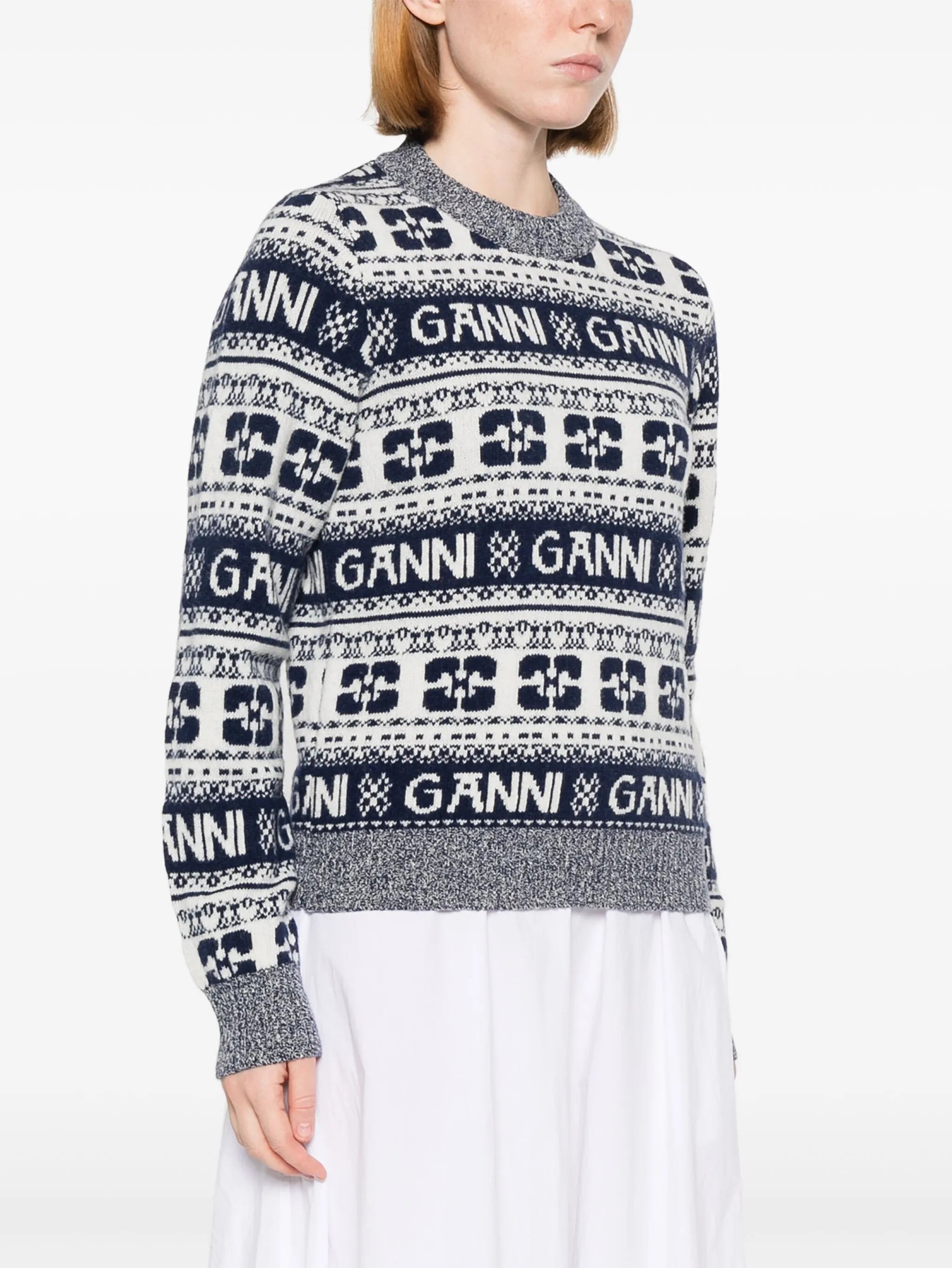crew-neck intarsia-knit logo jumper