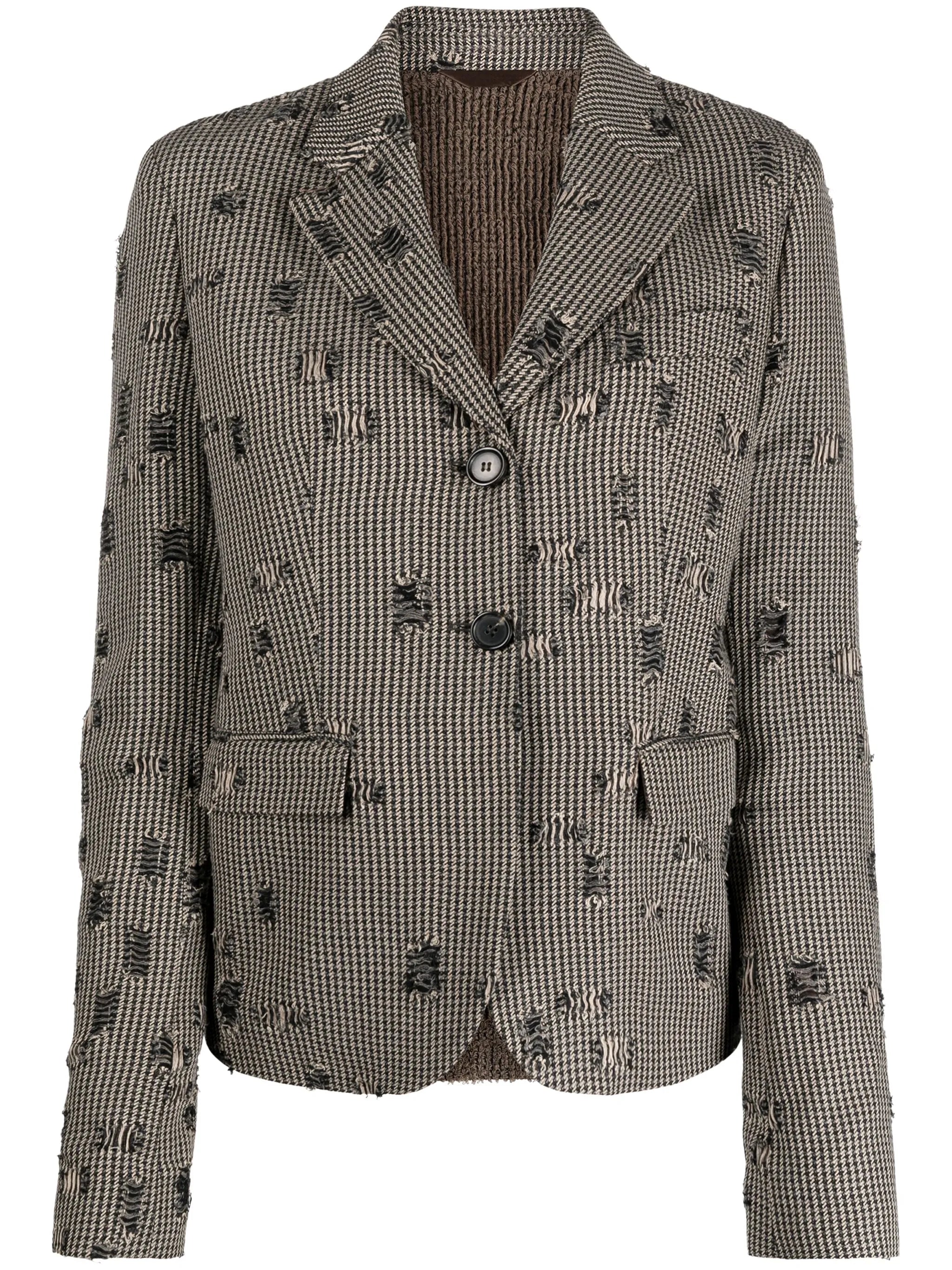 houndstooth-print distressed blazer