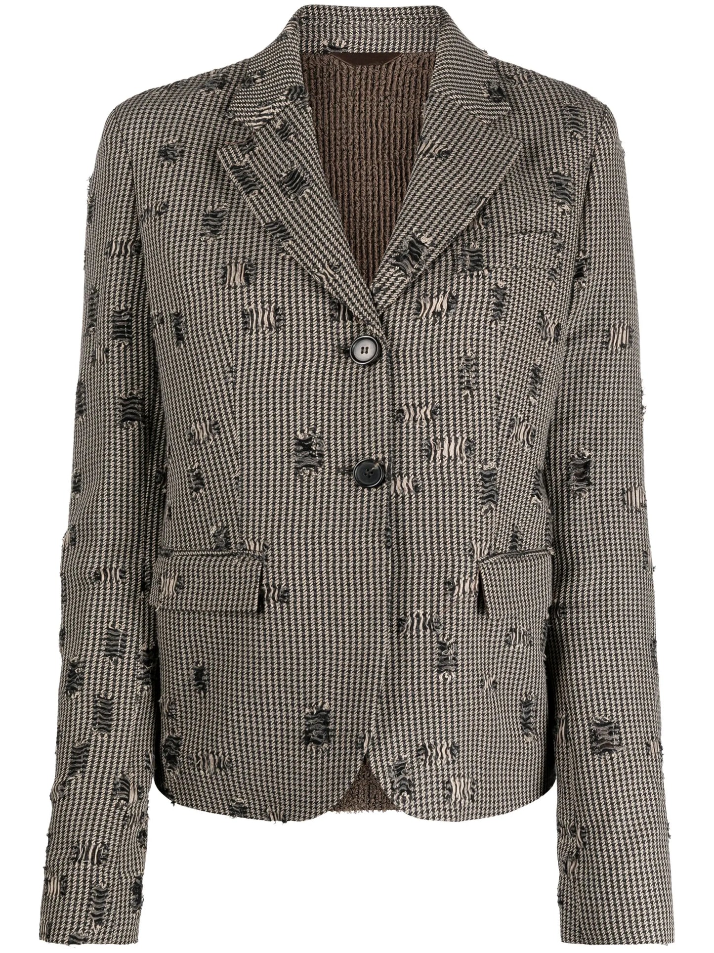 houndstooth-print distressed blazer