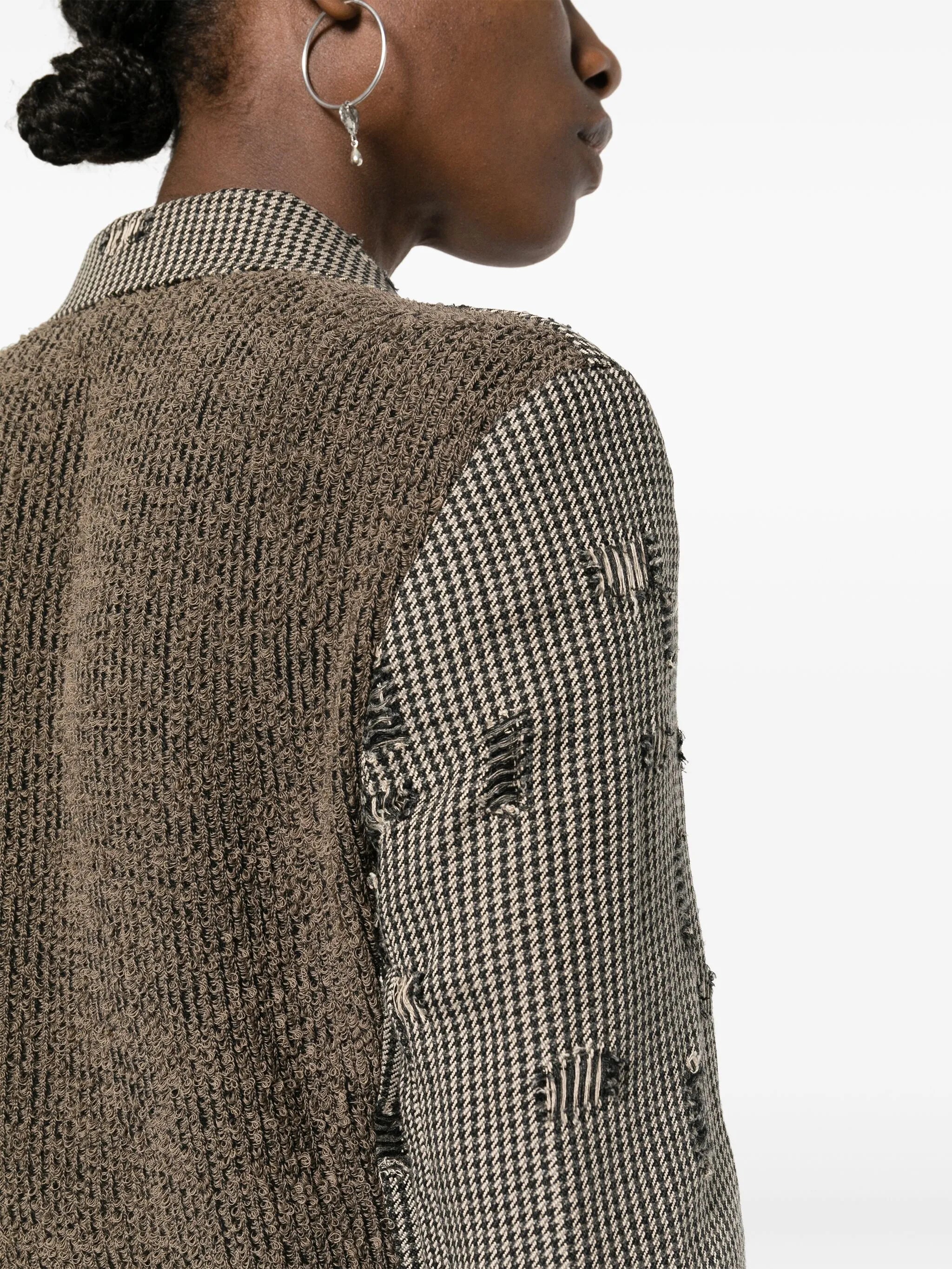 houndstooth-print distressed blazer